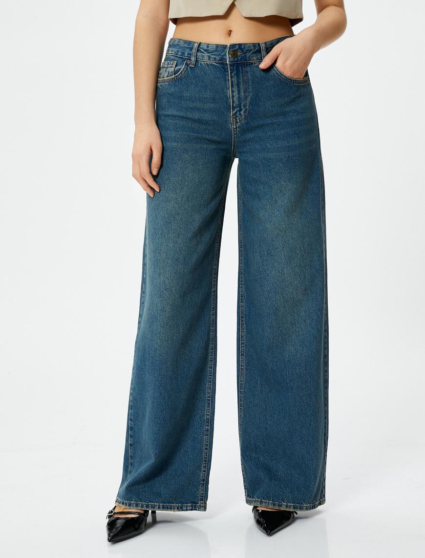   Bol Kalıp Düz Paça Kot Pantolon Pamuklu Cepli - Loose Straight Fit Jean