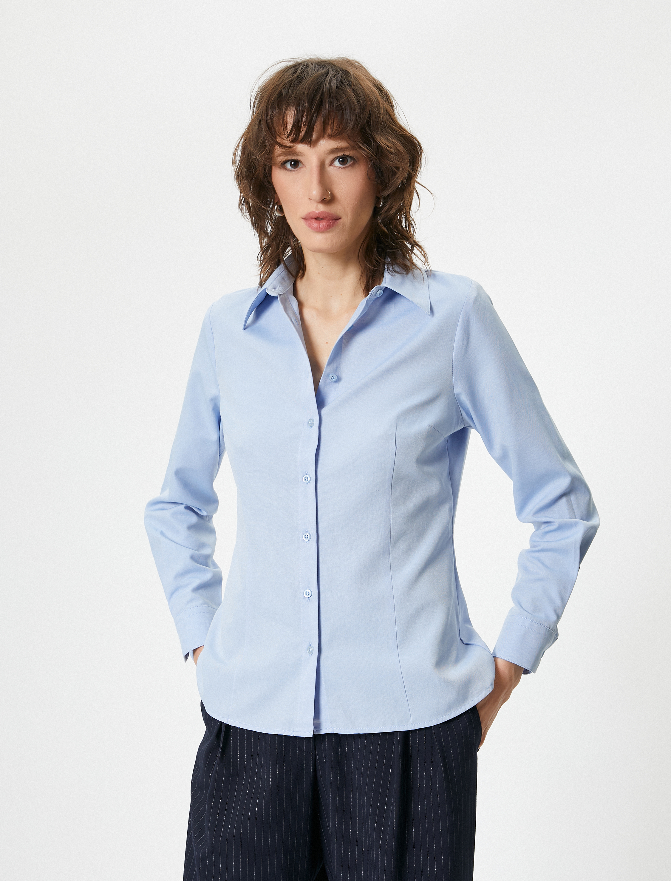   Slim Fit Gömlek Düğmeli Uzun Kollu