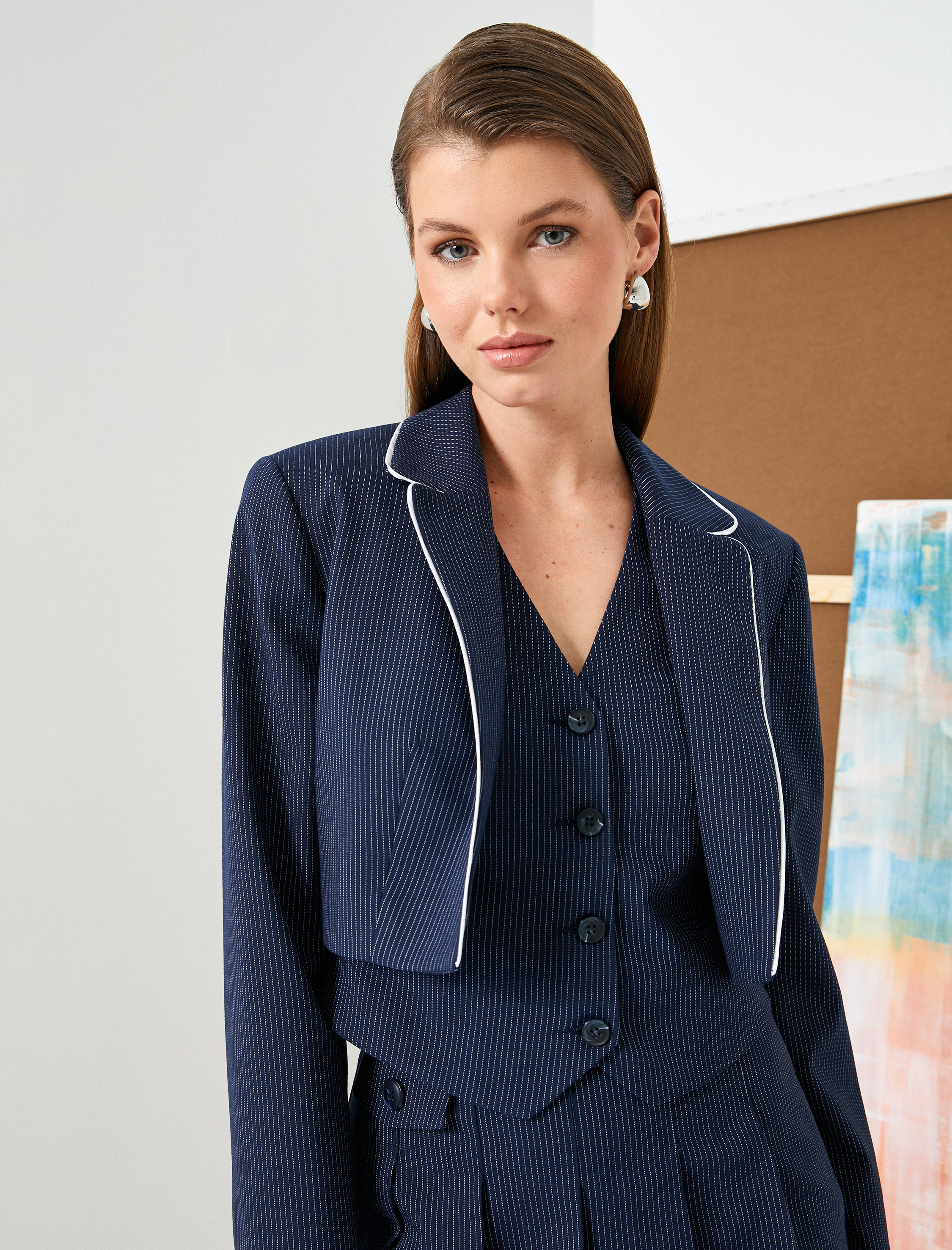 Koton Kadın Crop Blazer Ceket Biye Detaylı -1