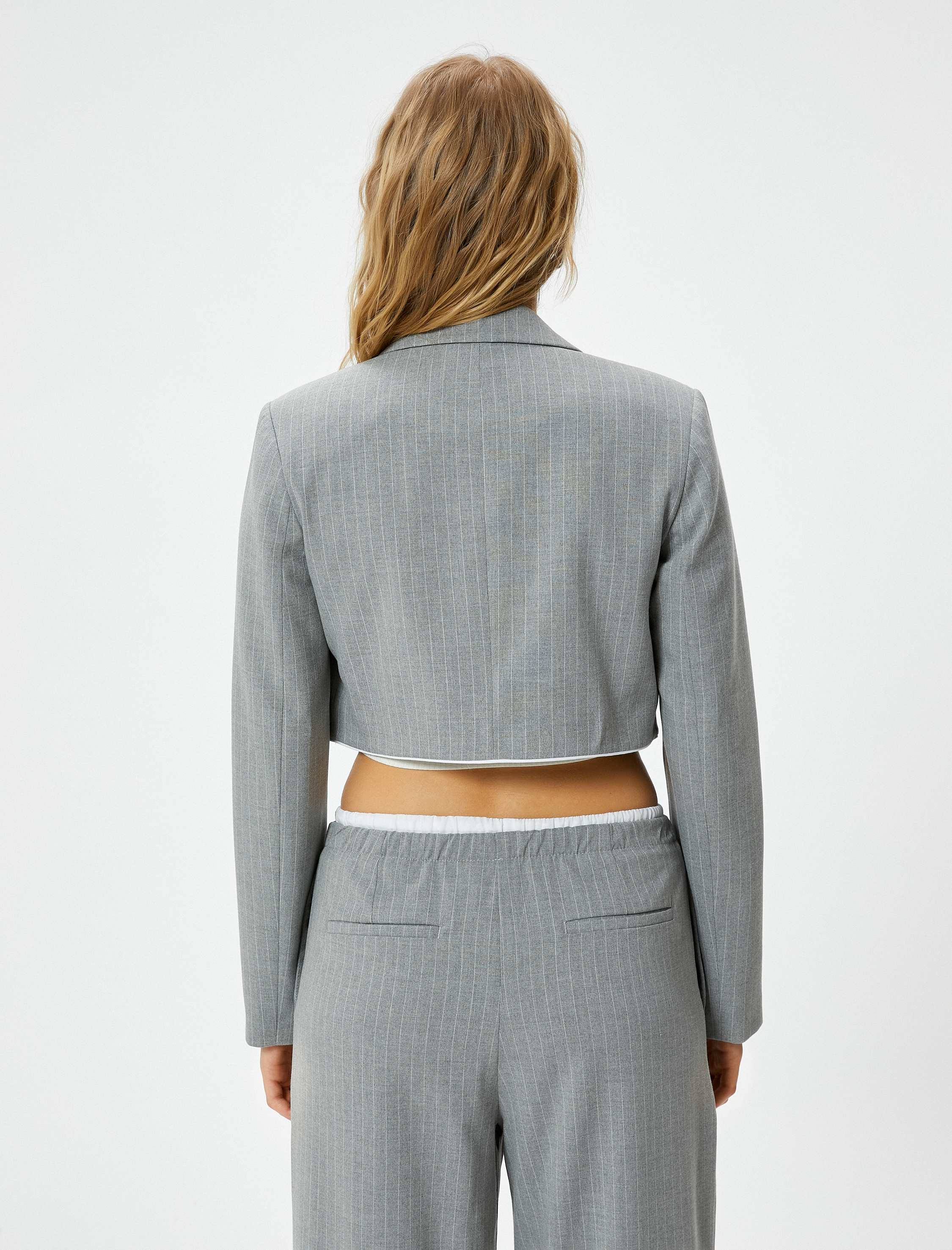   Crop Blazer Ceket Fleto Cepli Viskon Karışımlı