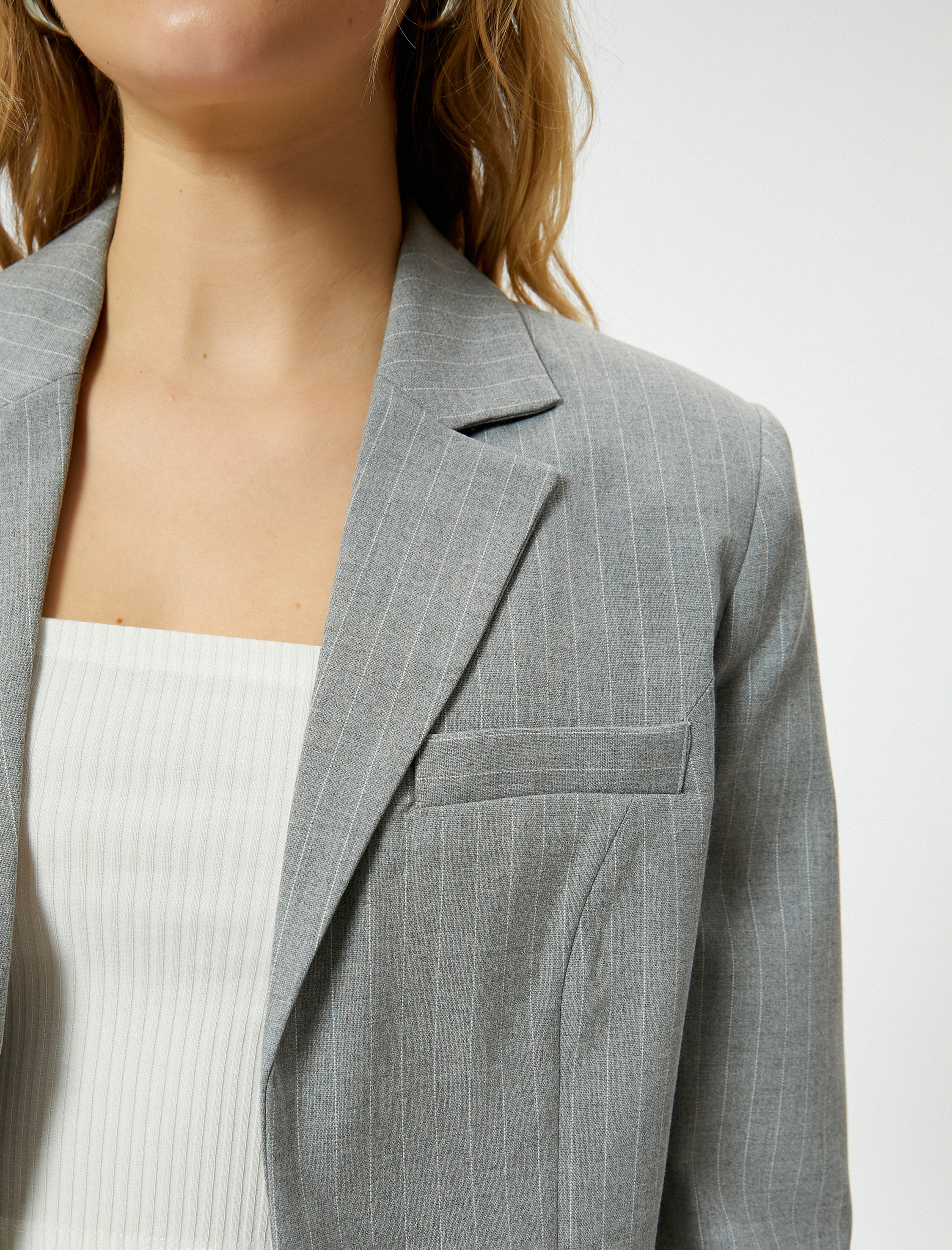   Crop Blazer Ceket Fleto Cepli Viskon Karışımlı