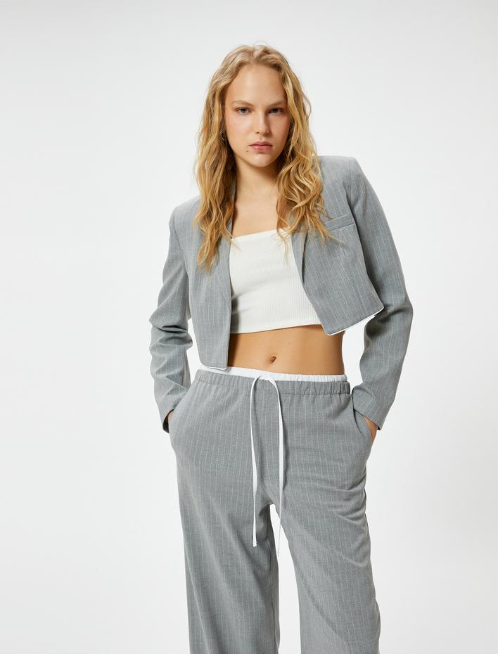  Crop Blazer Ceket Fleto Cepli Viskon Karışımlı