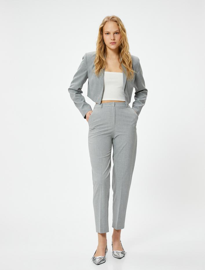  Kumaş Pantolon Cep Detaylı Yüksek Bel