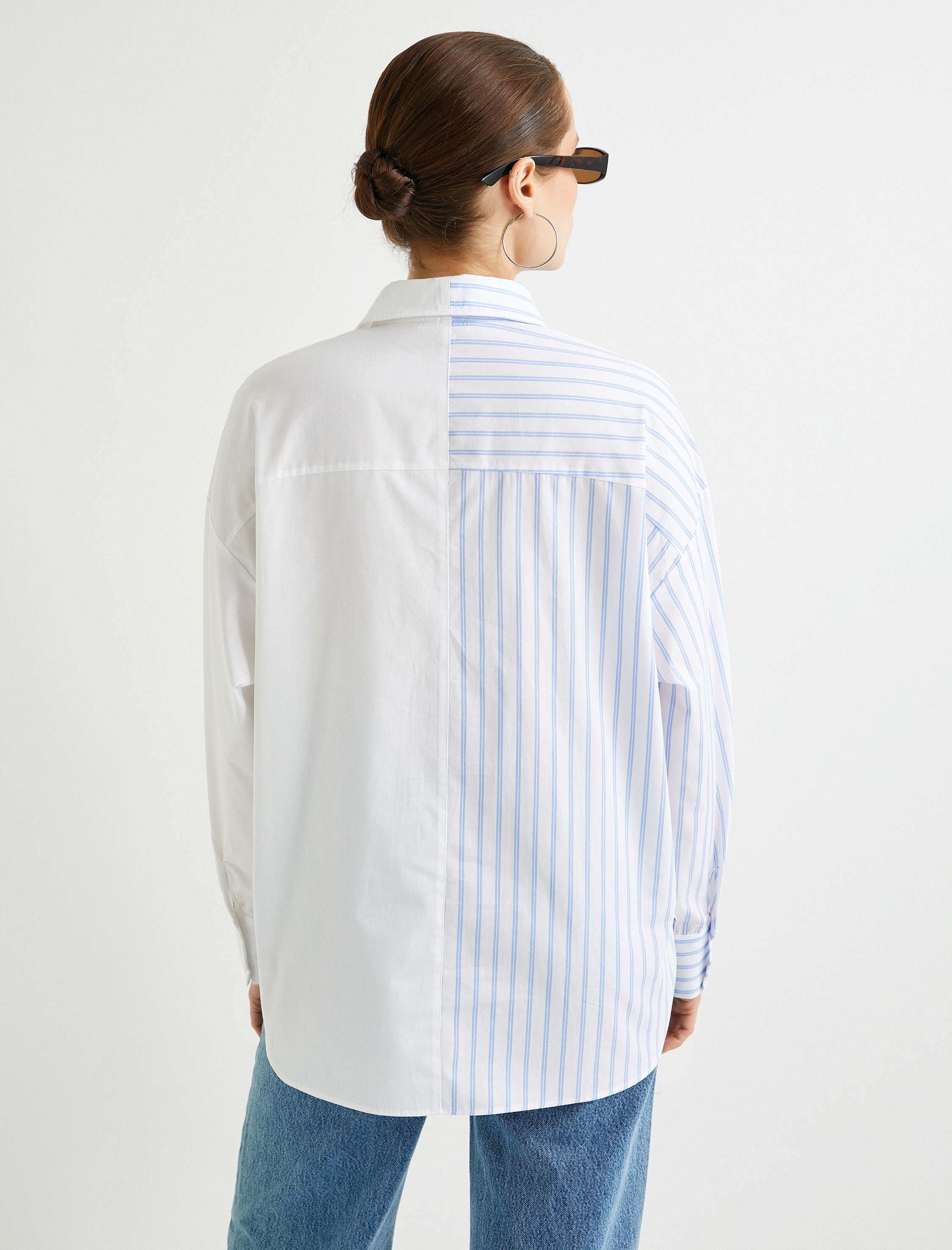   Oversize Poplin Gömlek Kolej İşlemeli Düğmeli