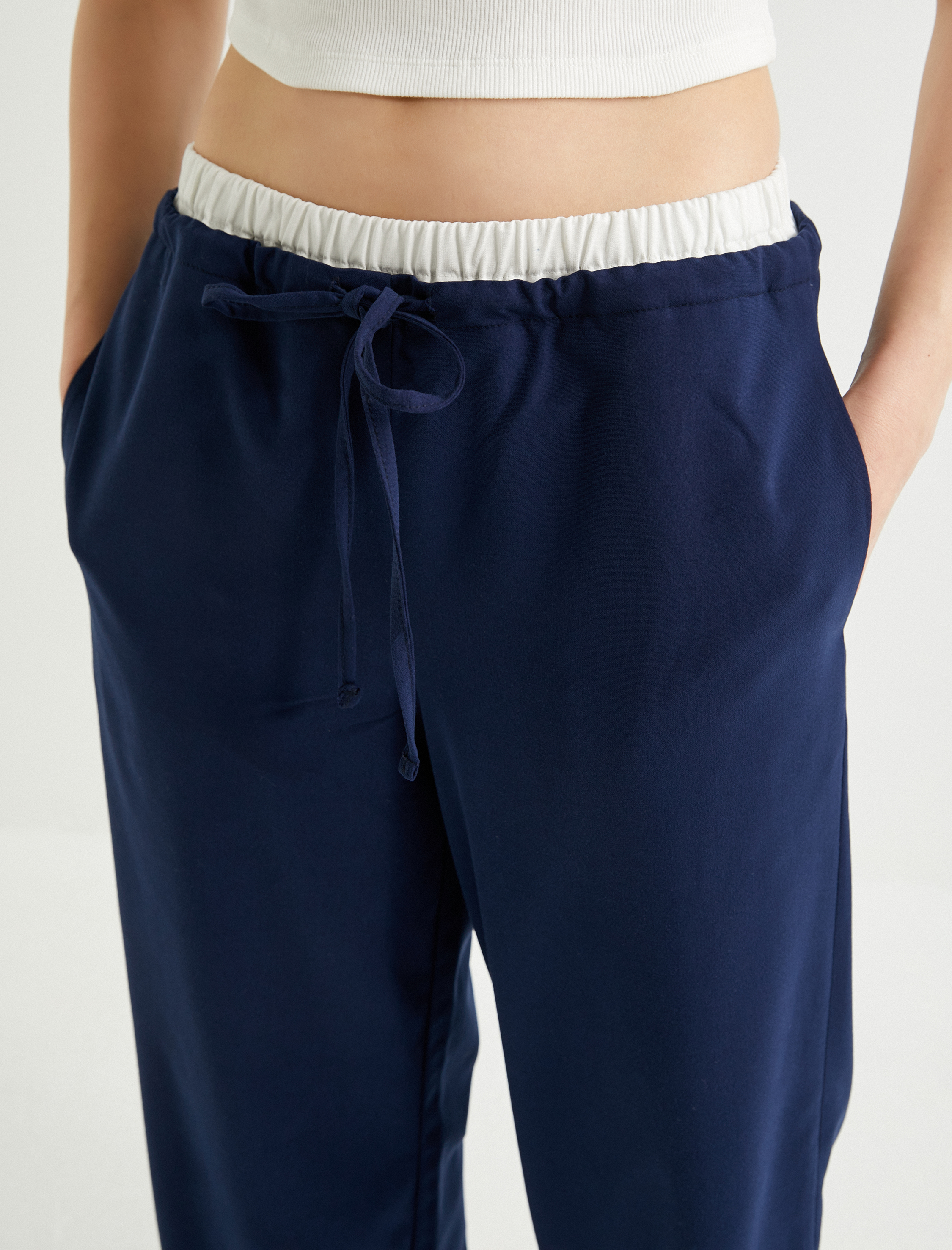   Bol Paça Pantolon Çift Bel Katmanlı Beli Bağlamalı