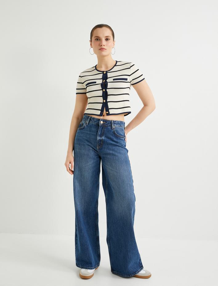  Kısa Kollu Düğmeli Hırka Yuvarlak Yaka