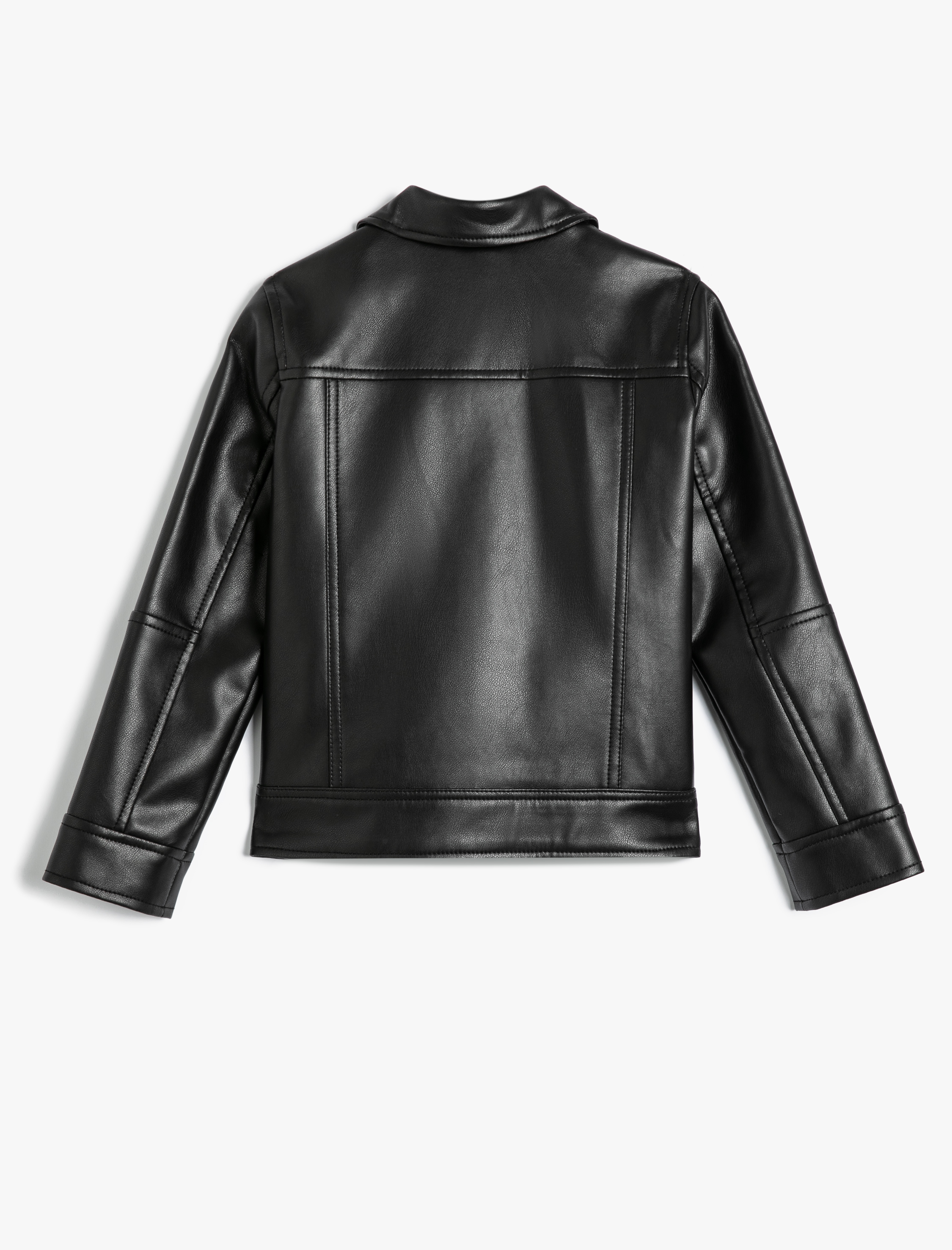  Kız Çocuk Biker Ceket Deri Görünümlü Fermuar Detaylı