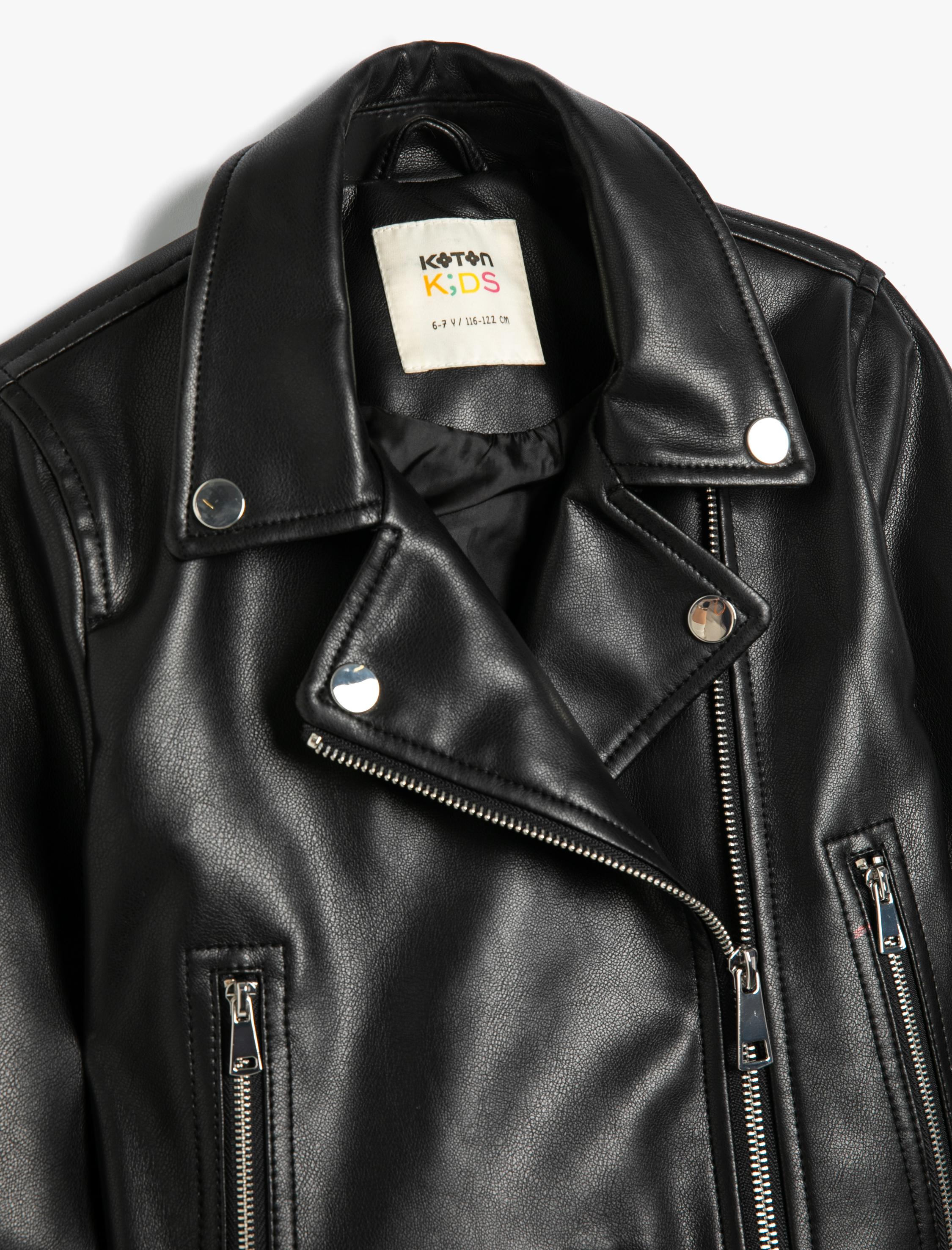  Kız Çocuk Biker Ceket Deri Görünümlü Fermuar Detaylı