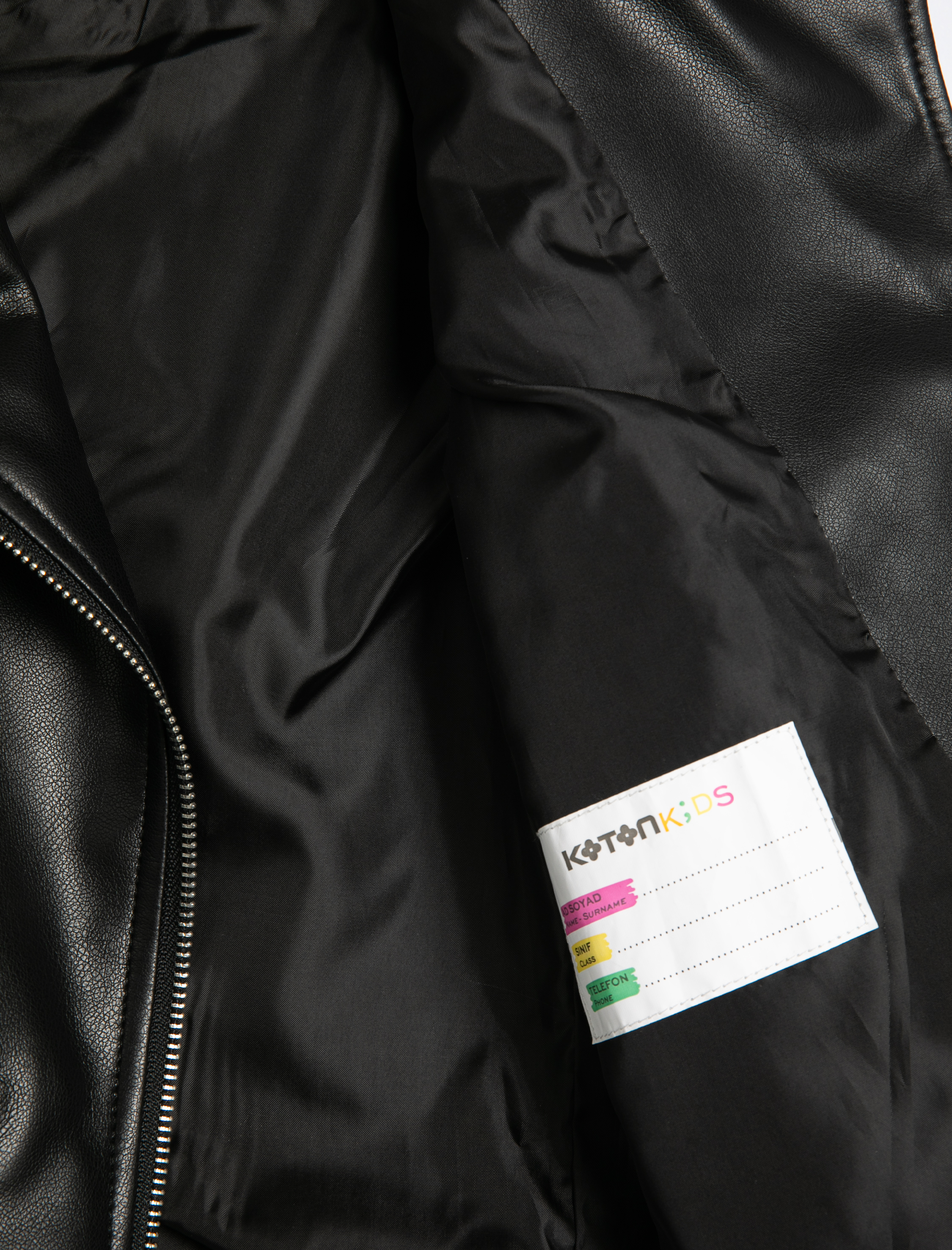  Kız Çocuk Biker Ceket Deri Görünümlü Fermuar Detaylı