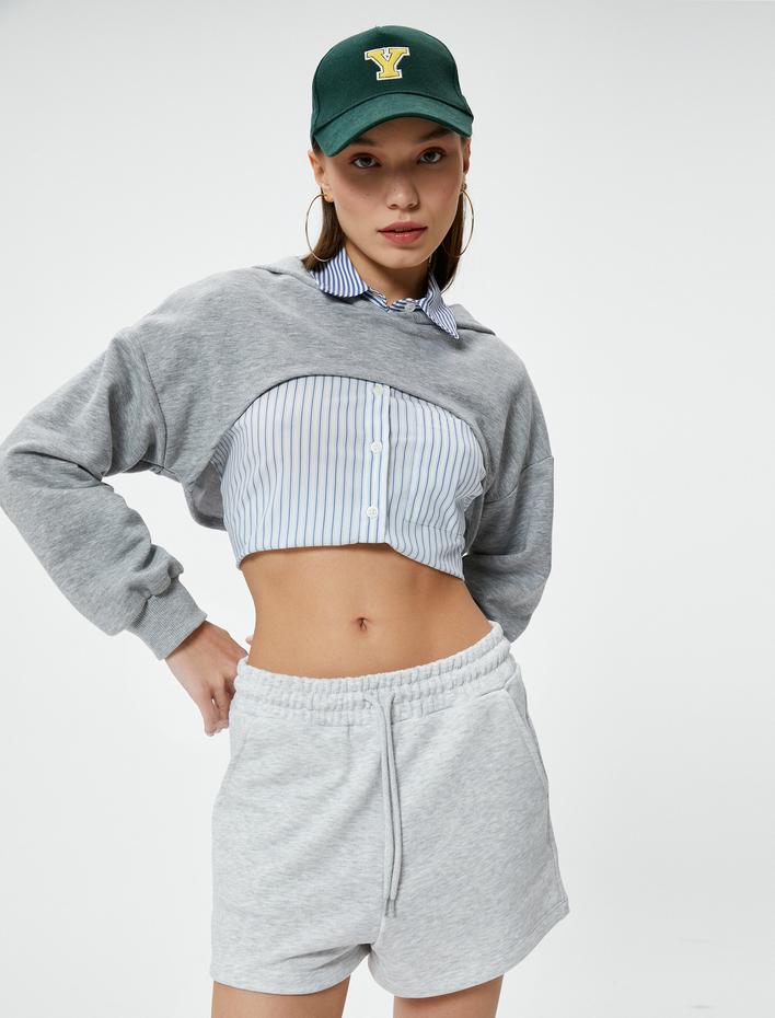  Kısa Şort Beli Bağlamalı Cepli Rahat Kalıp