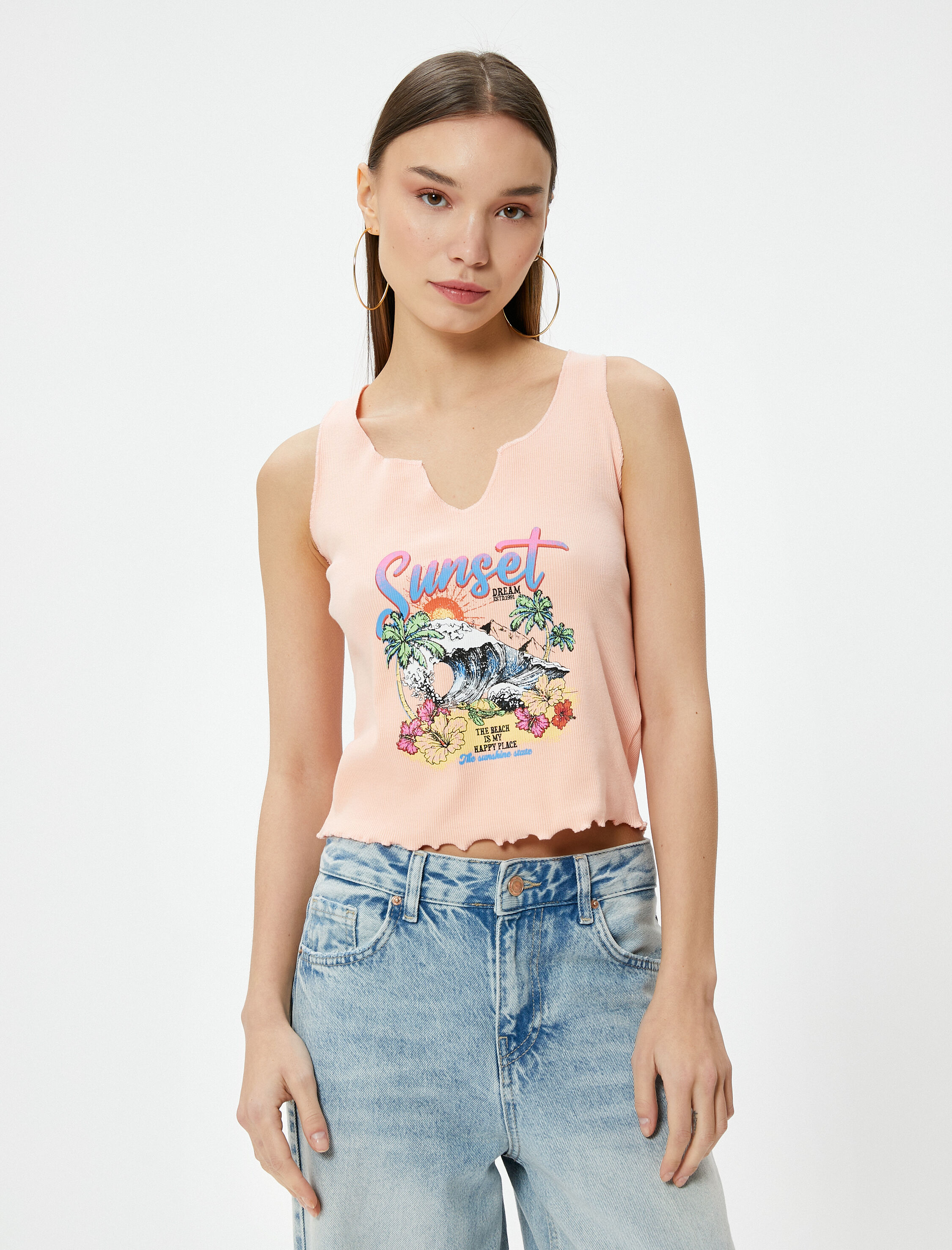   V Yaka Atlet Baskılı Pamuklu