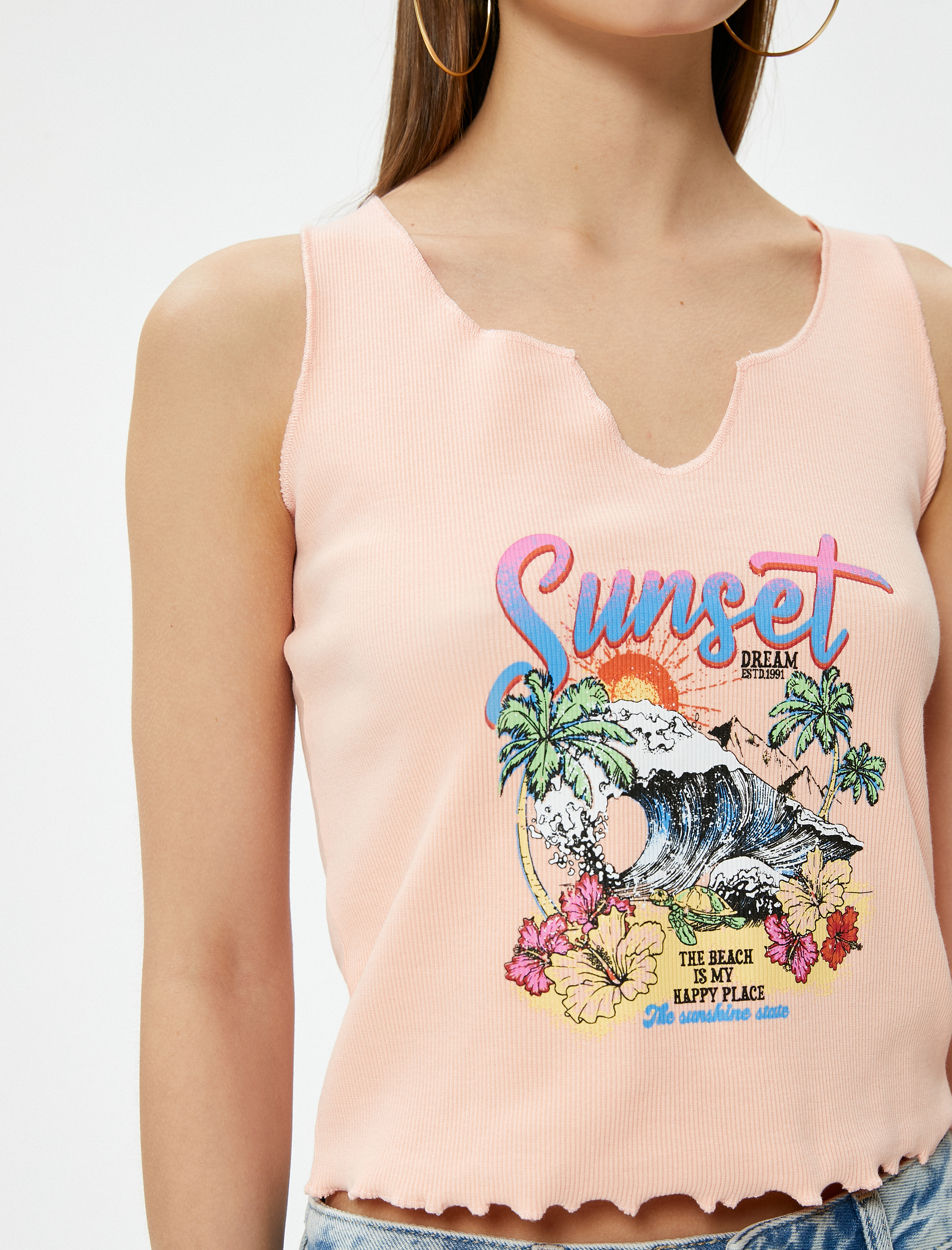   V Yaka Atlet Baskılı Pamuklu