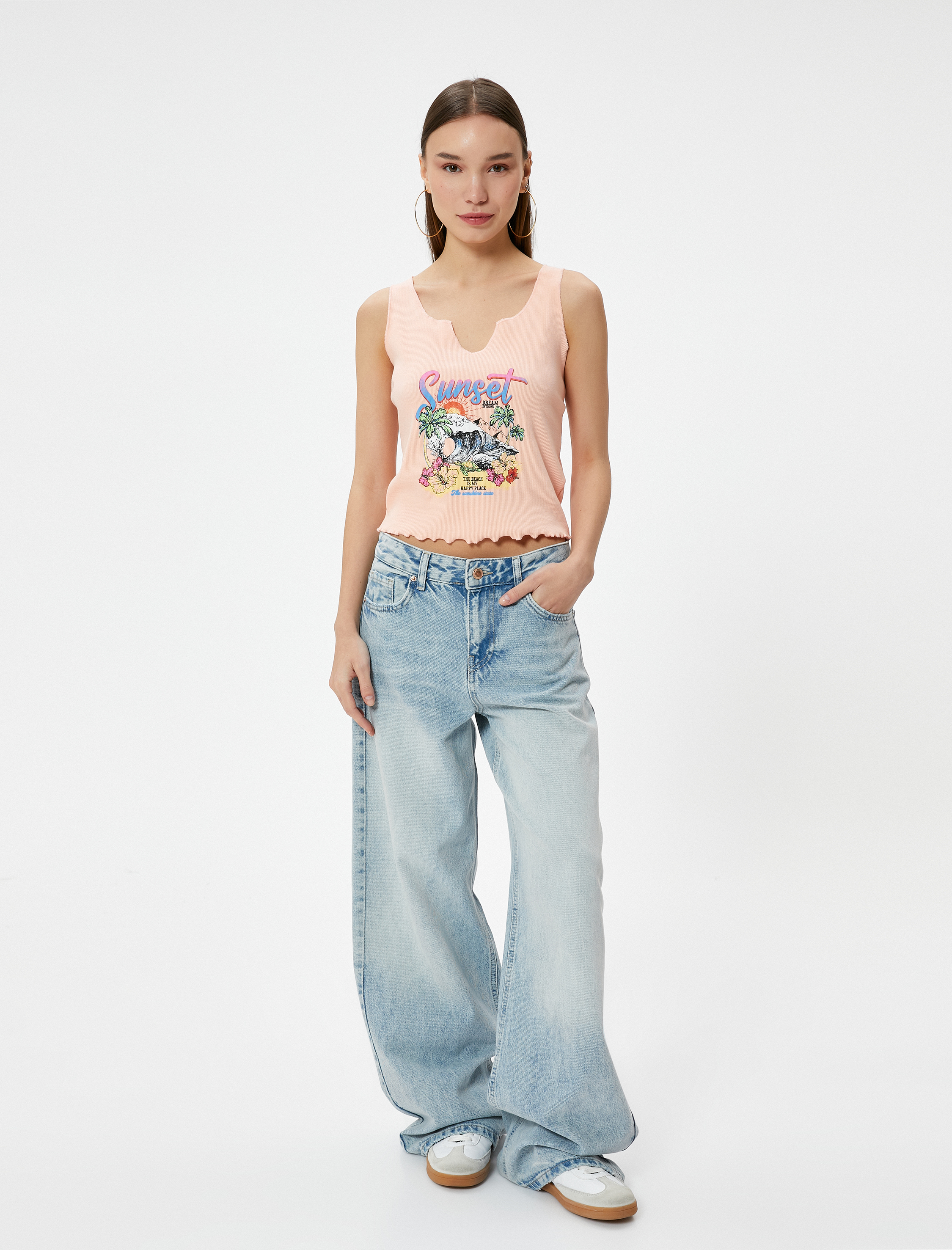   V Yaka Atlet Baskılı Pamuklu