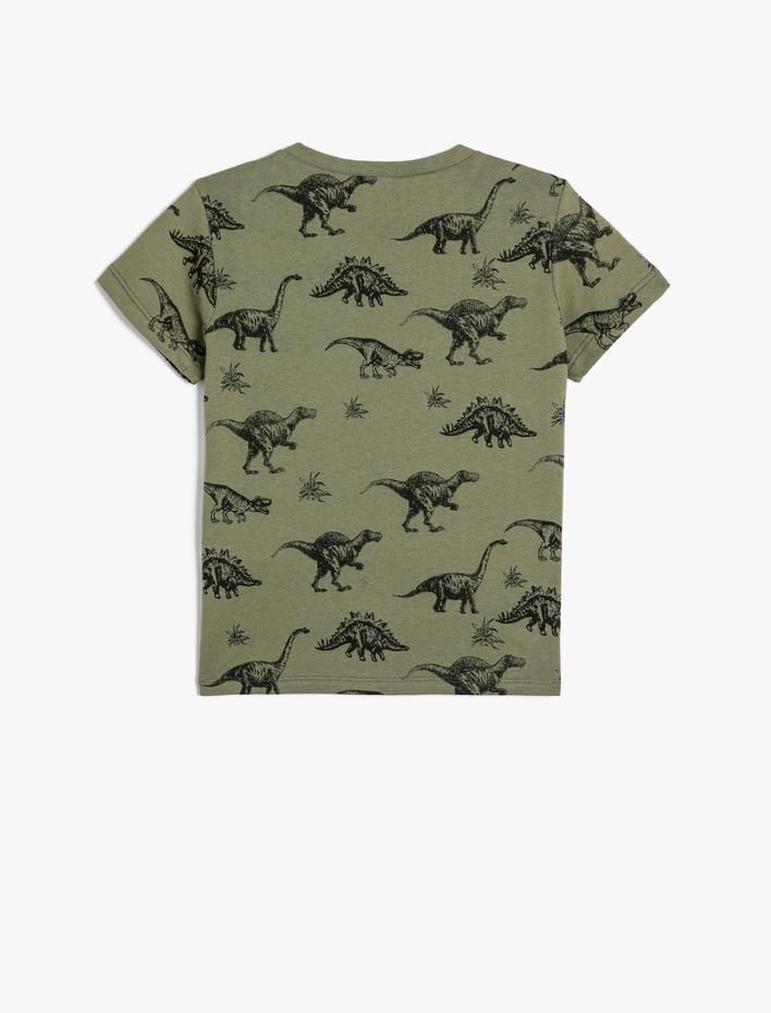 Erkek Çocuk Tişört Dinozor Baskılı Kısa Kollu Bisiklet Yaka Pamuklu