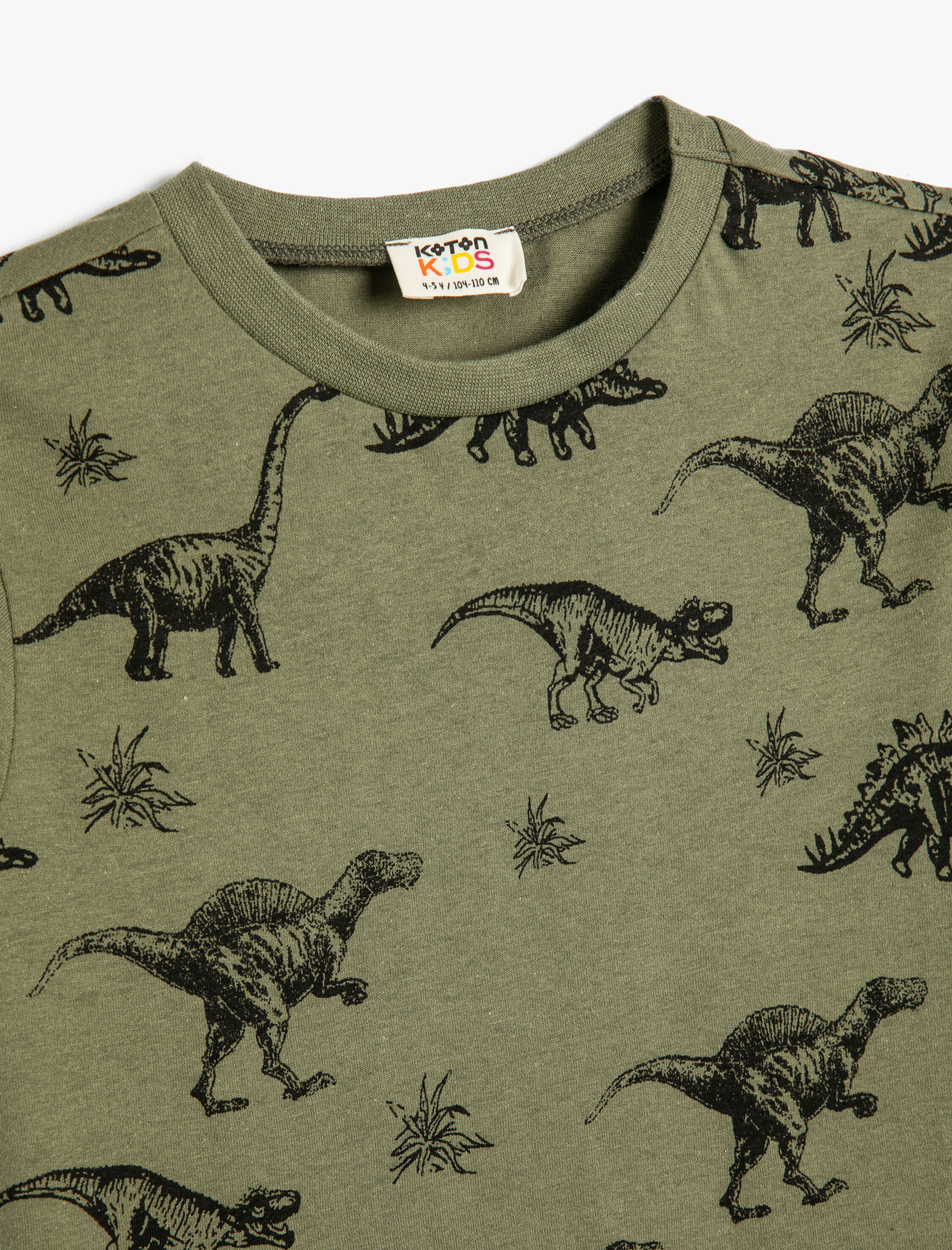  Erkek Çocuk Tişört Dinozor Baskılı Kısa Kollu Bisiklet Yaka Pamuklu