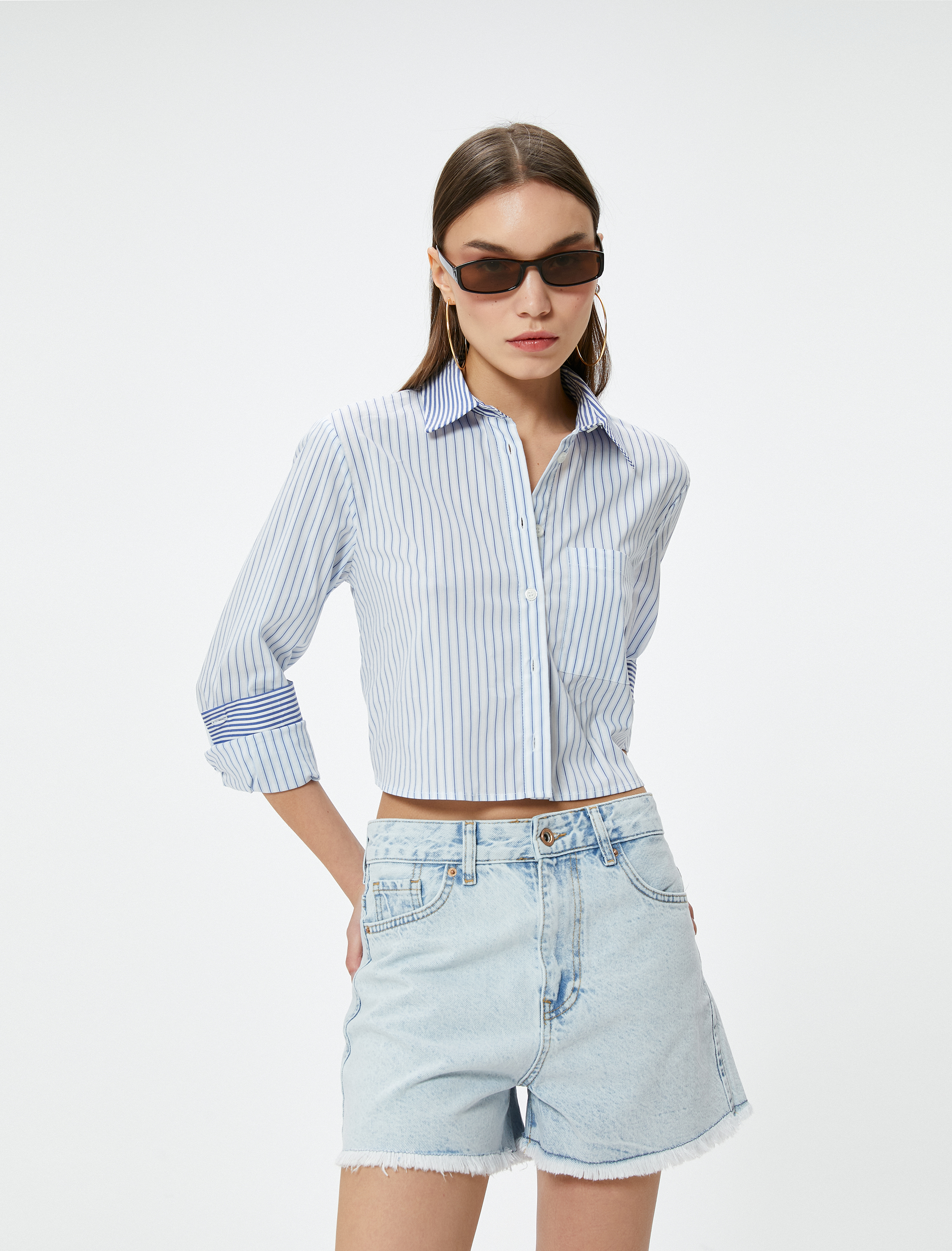   Kot Şort Yüksek Bel Cepli Paçası Püsküllü Pamuklu