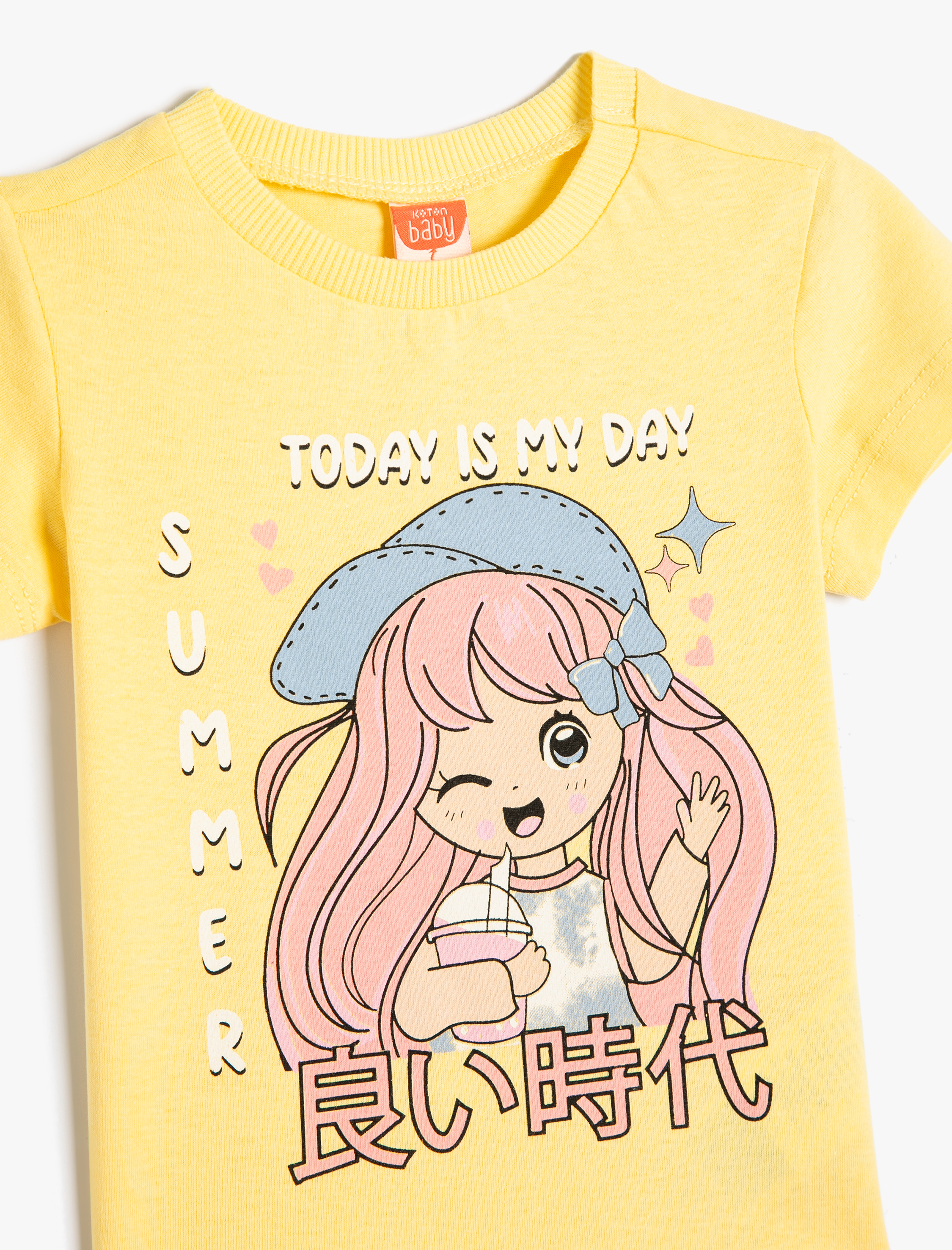  Kız Bebek Anime Tişört Kısa Kollu Bisiklet Yaka