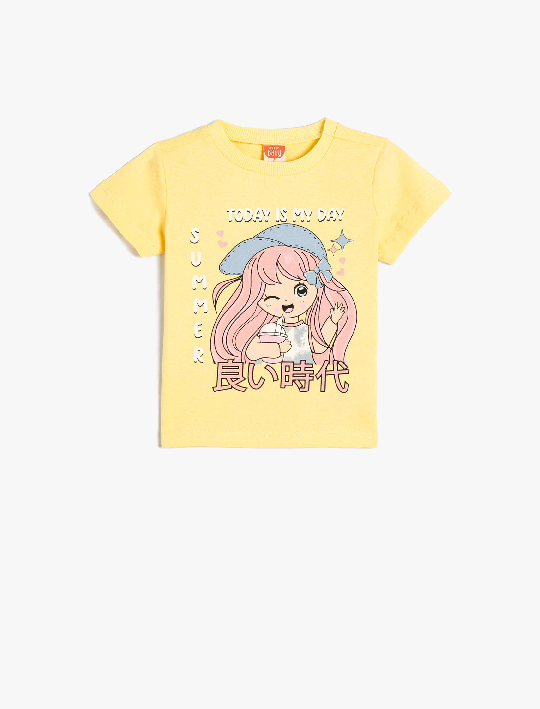  Kız Bebek Anime Tişört Kısa Kollu Bisiklet Yaka