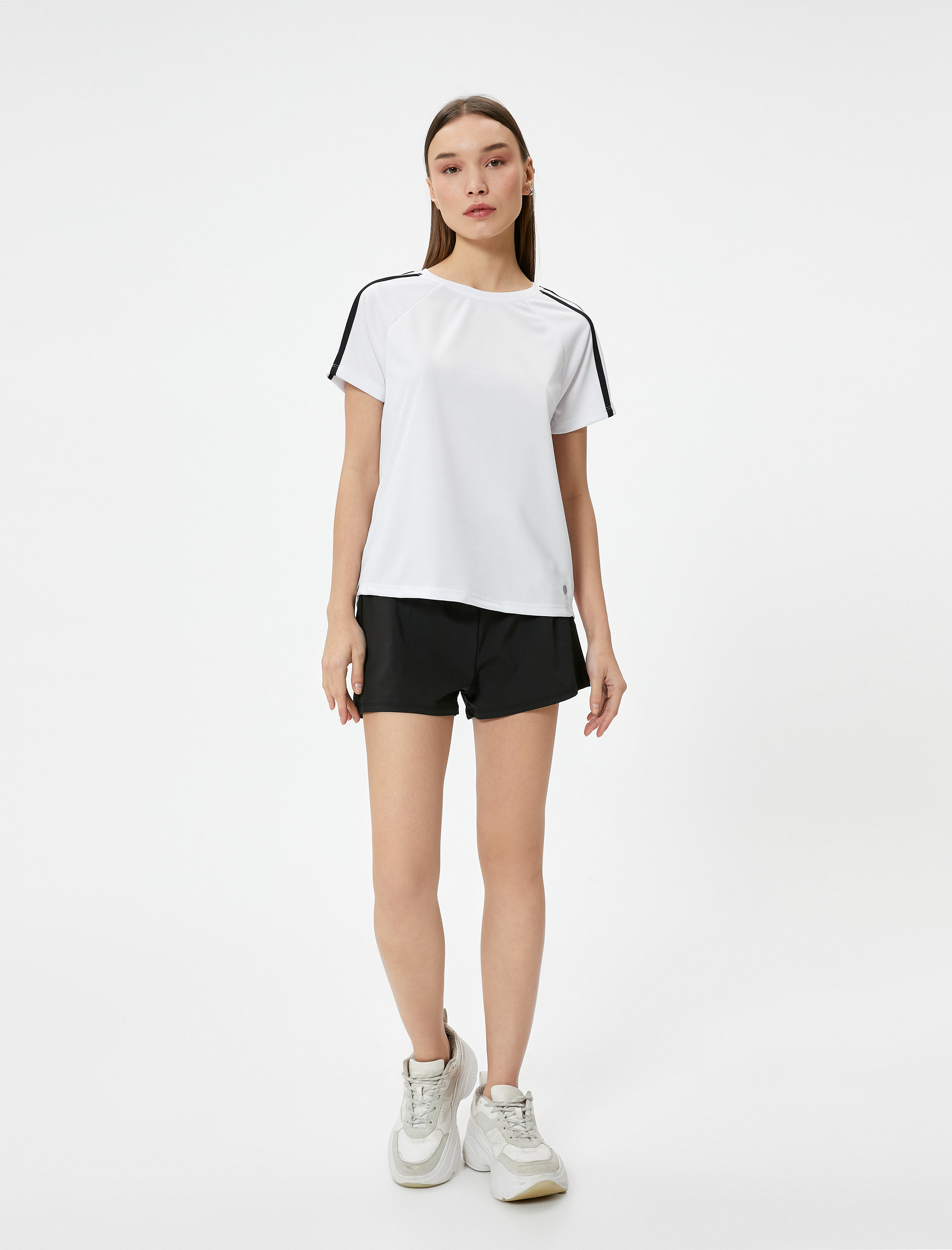 Çizgili Spor Tişört Nefes Alabilir Arkası Yırtmaç Detaylı Kısa Kollu Bisiklet Yaka