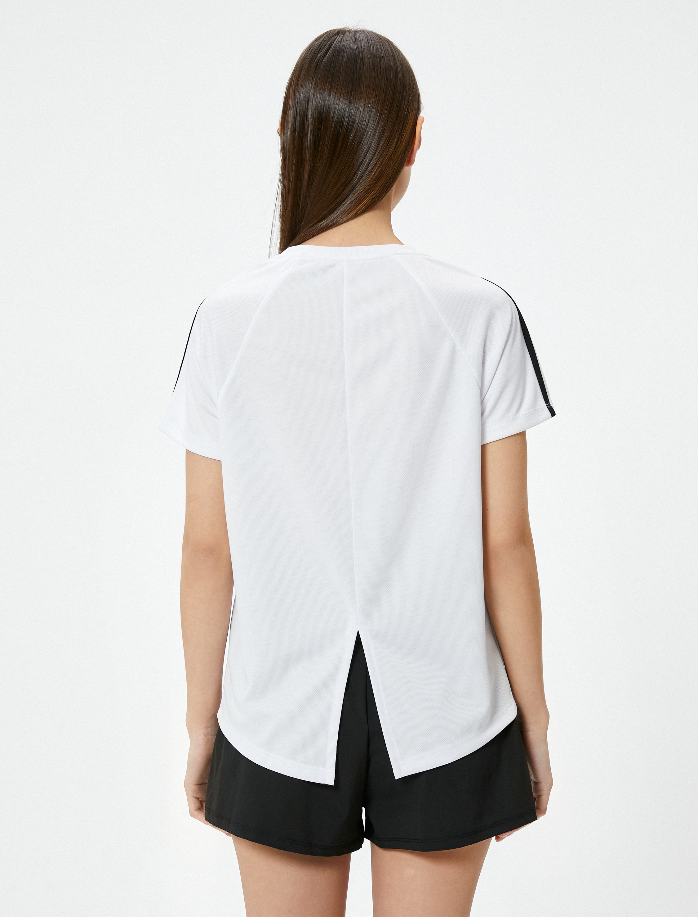 Çizgili Spor Tişört Nefes Alabilir Arkası Yırtmaç Detaylı Kısa Kollu Bisiklet Yaka