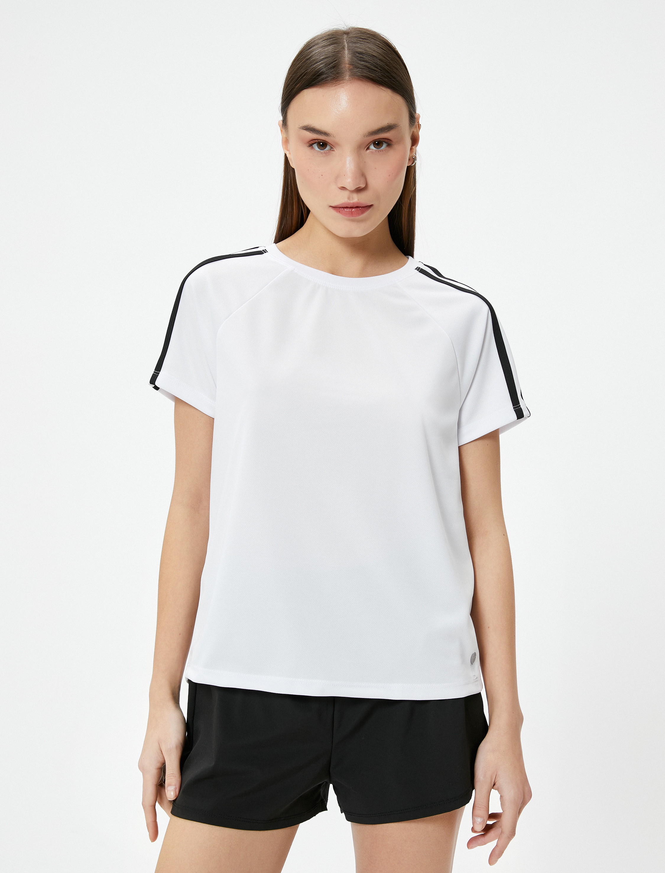 Çizgili Spor Tişört Nefes Alabilir Arkası Yırtmaç Detaylı Kısa Kollu Bisiklet Yaka