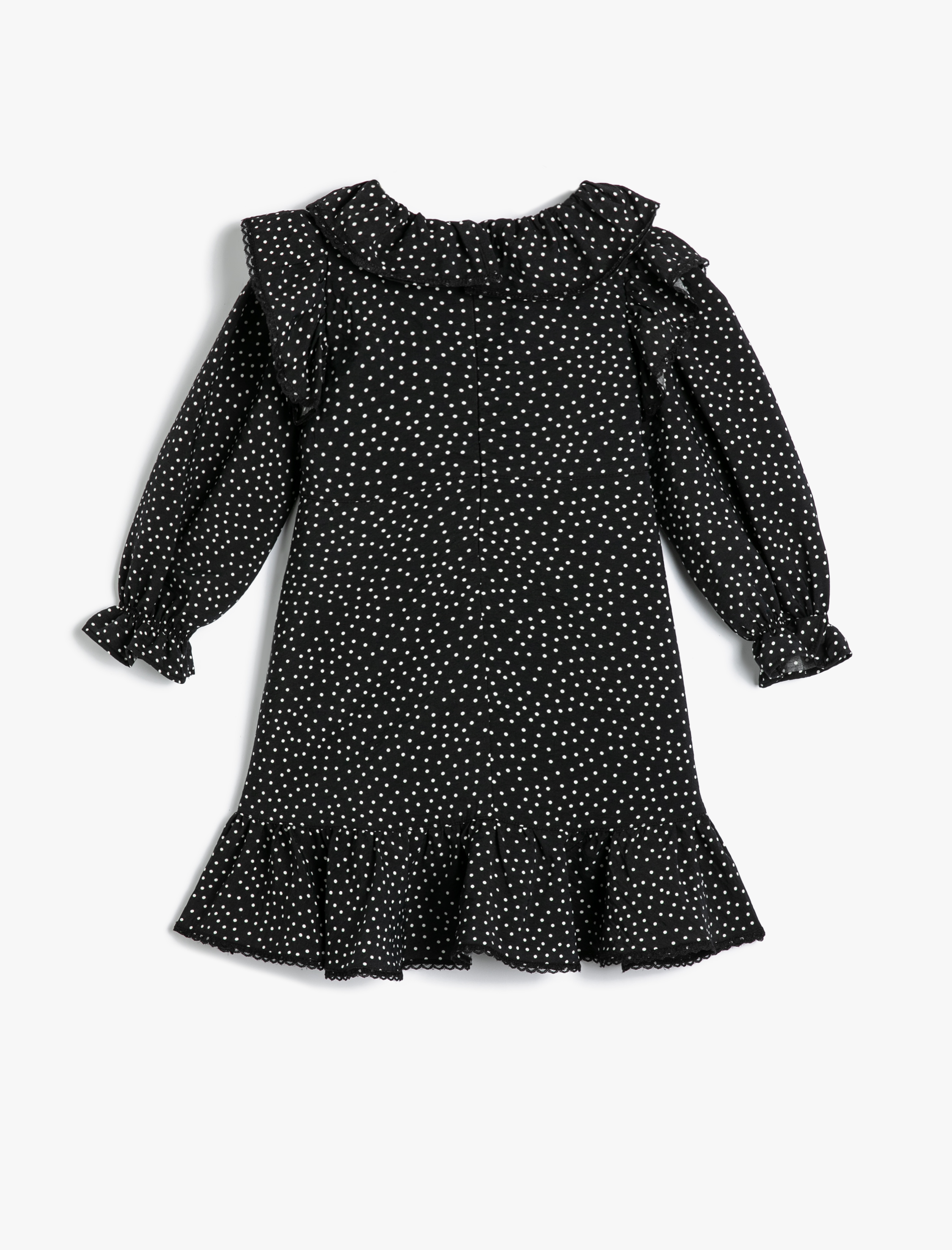  Kız Çocuk Viskon Elbise Puantiyeli Fırfırlı Kısa Kollu Yuvarlak Yaka