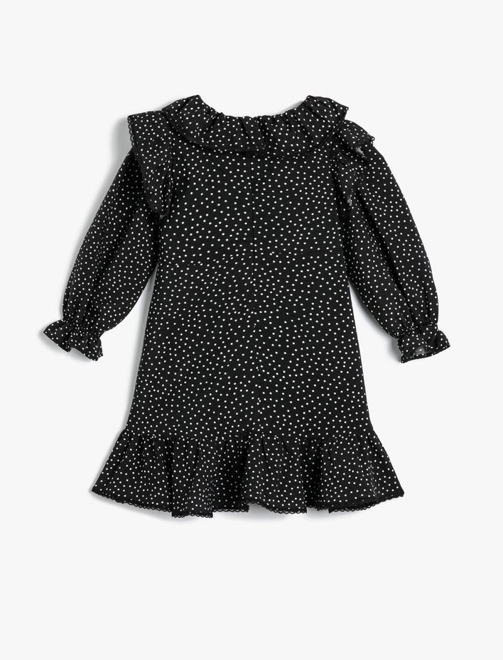 Kız Çocuk Viskon Elbise Puantiyeli Fırfırlı Kısa Kollu Yuvarlak Yaka