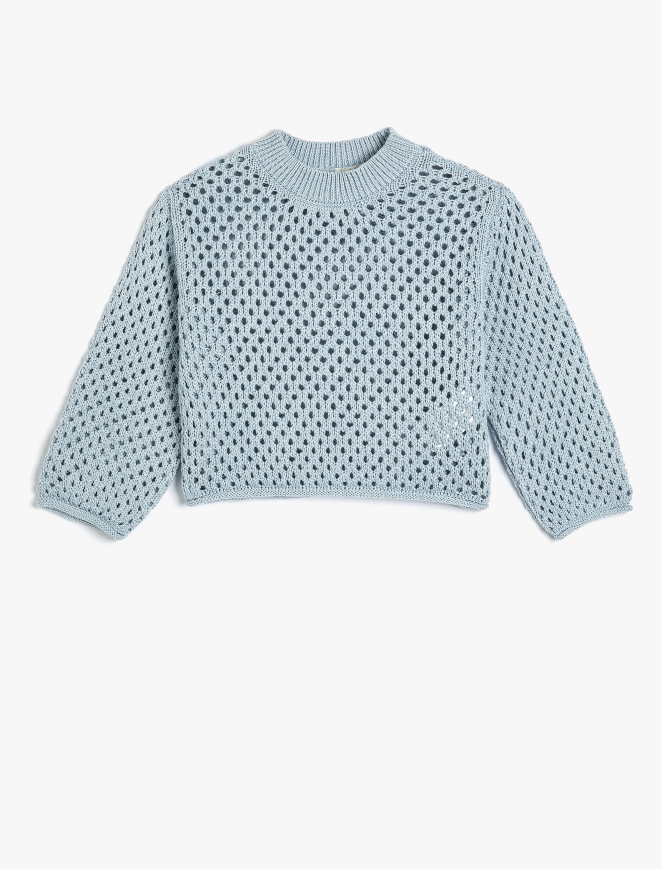 Kız Çocuk Ajurlu Kazak Triko Yuvarlak Yaka