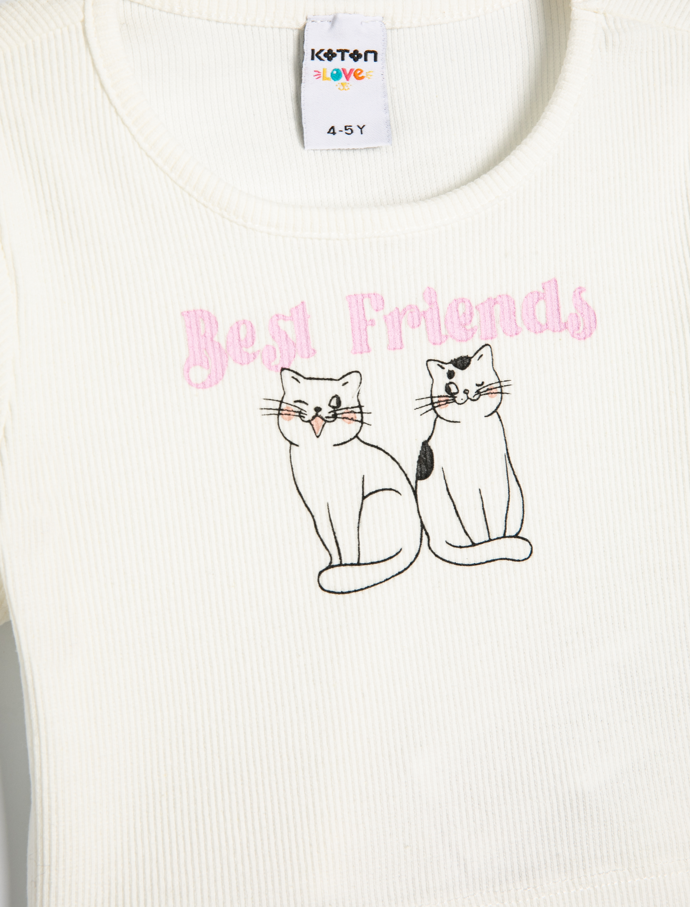  Kız Çocuk Crop Tişört Kısa Kollu Kedi Baskılı Bisiklet Yaka