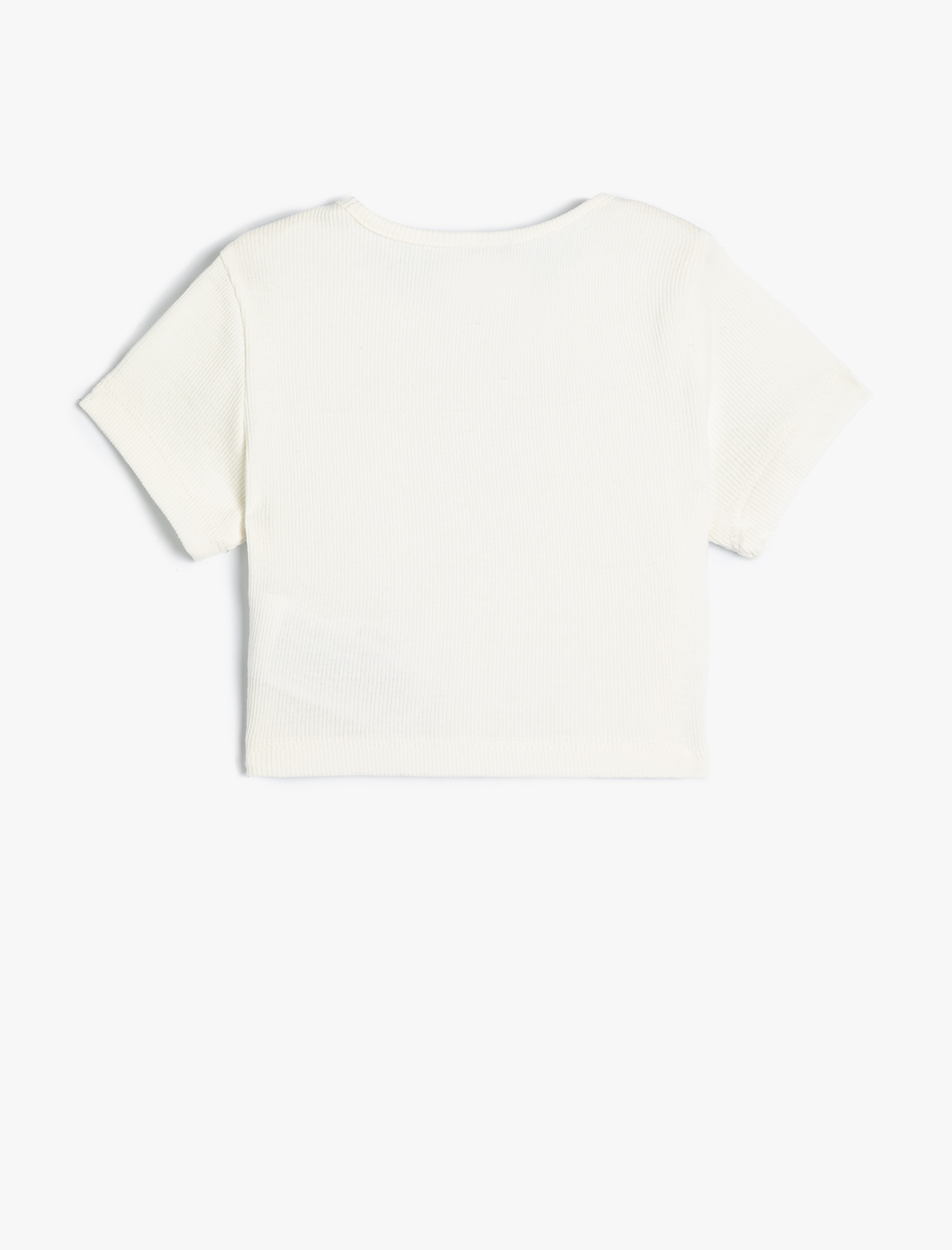  Kız Çocuk Crop Tişört Kısa Kollu Kedi Baskılı Bisiklet Yaka