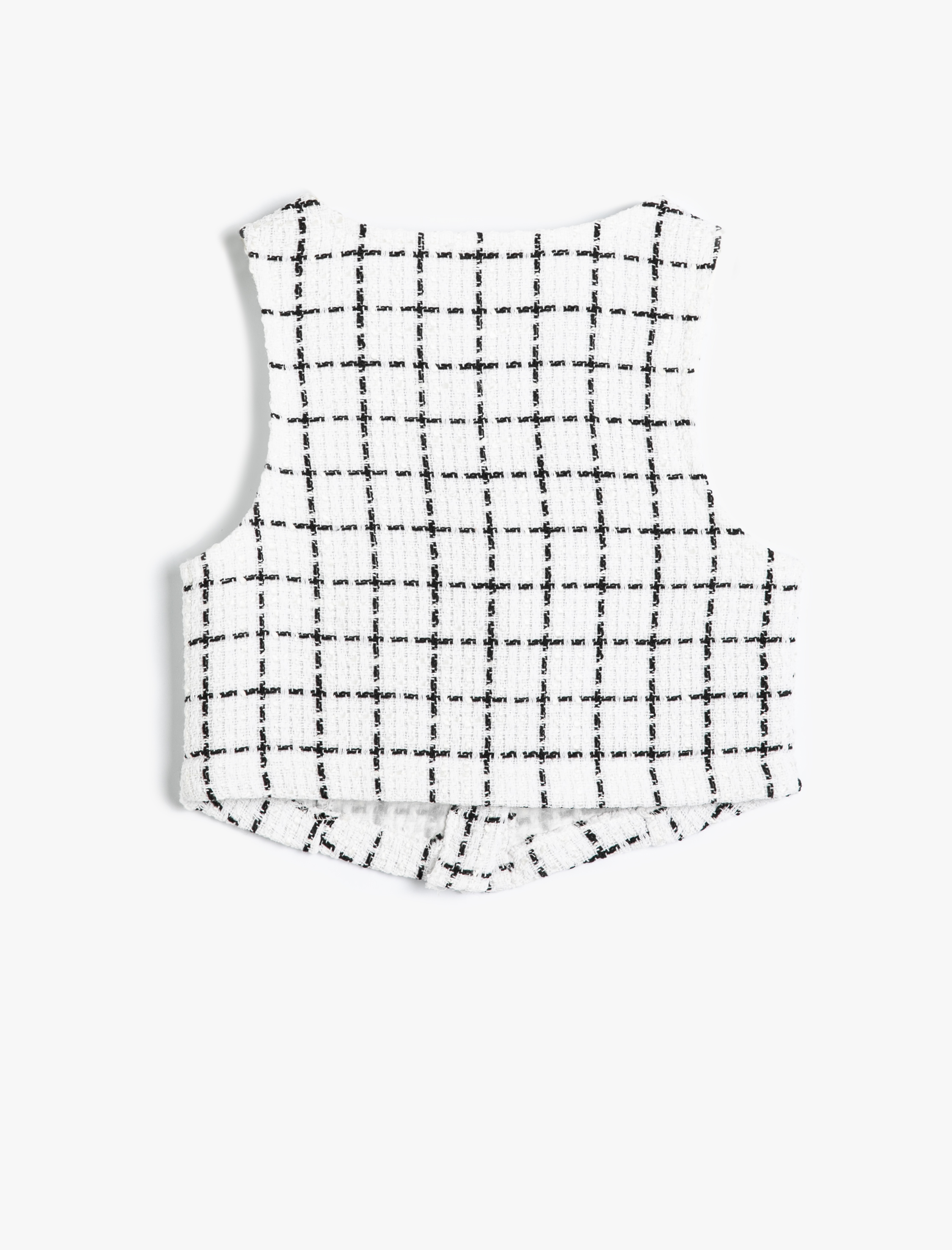  Kız Çocuk Crop Tüvit Bluz Kolsuz İnci Düğme Detaylı