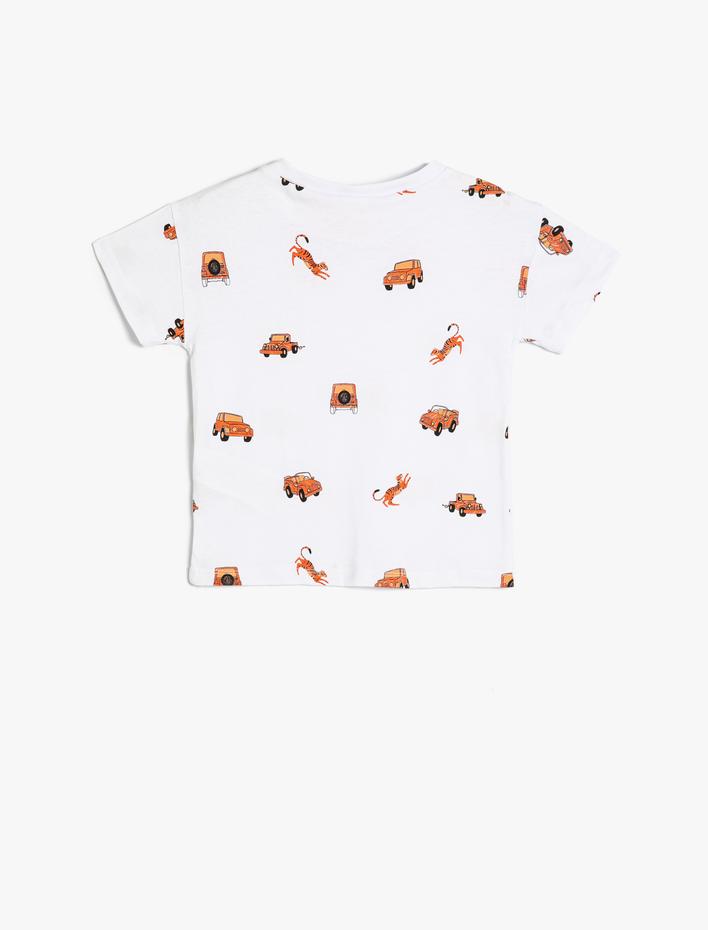 Erkek Bebek Tişört Baskılı Kısa Kollu Bisiklet Yaka Pamuklu