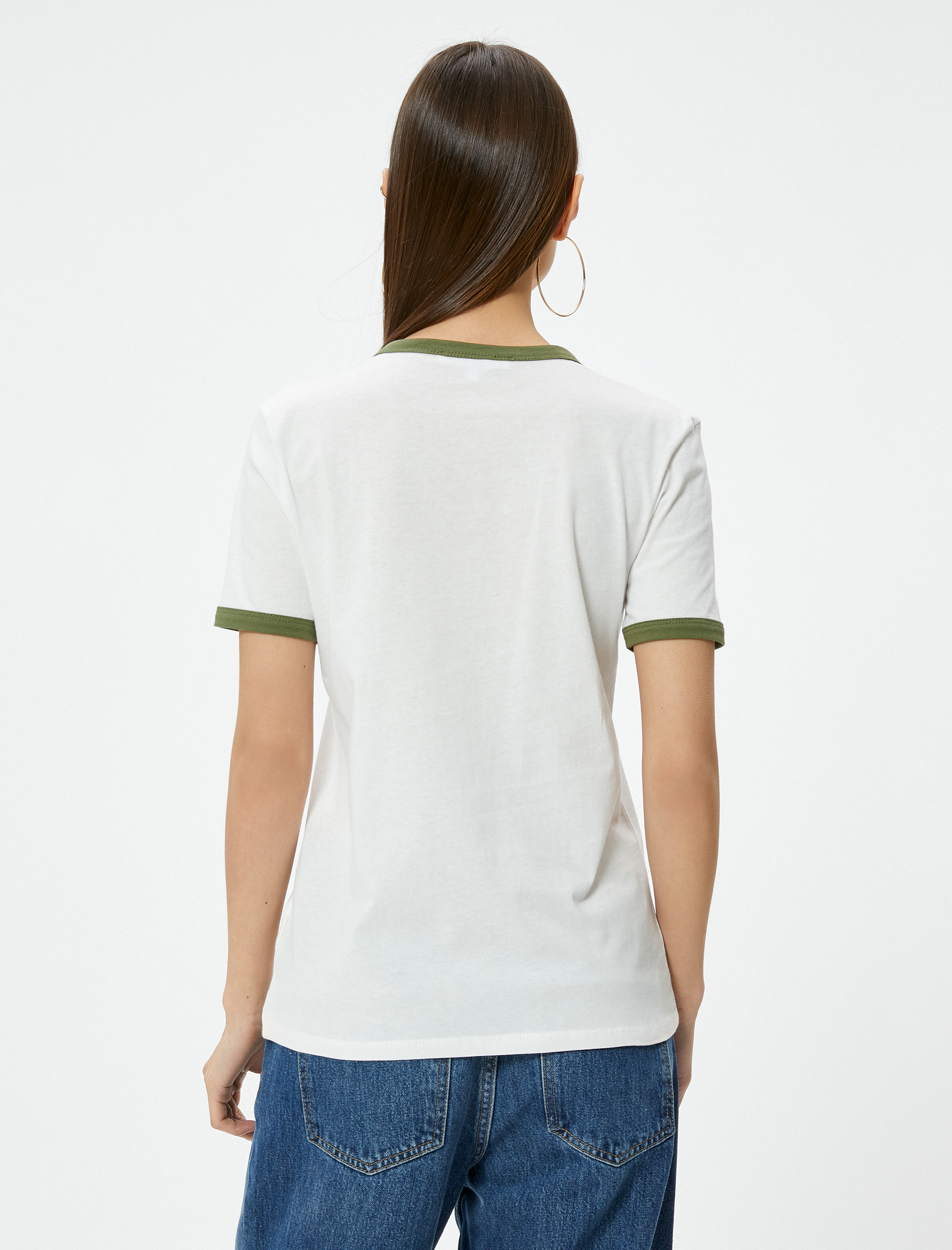   Kısa Kollu Tişört Baskılı Bisiklet Yaka Biyeli Pamuklu