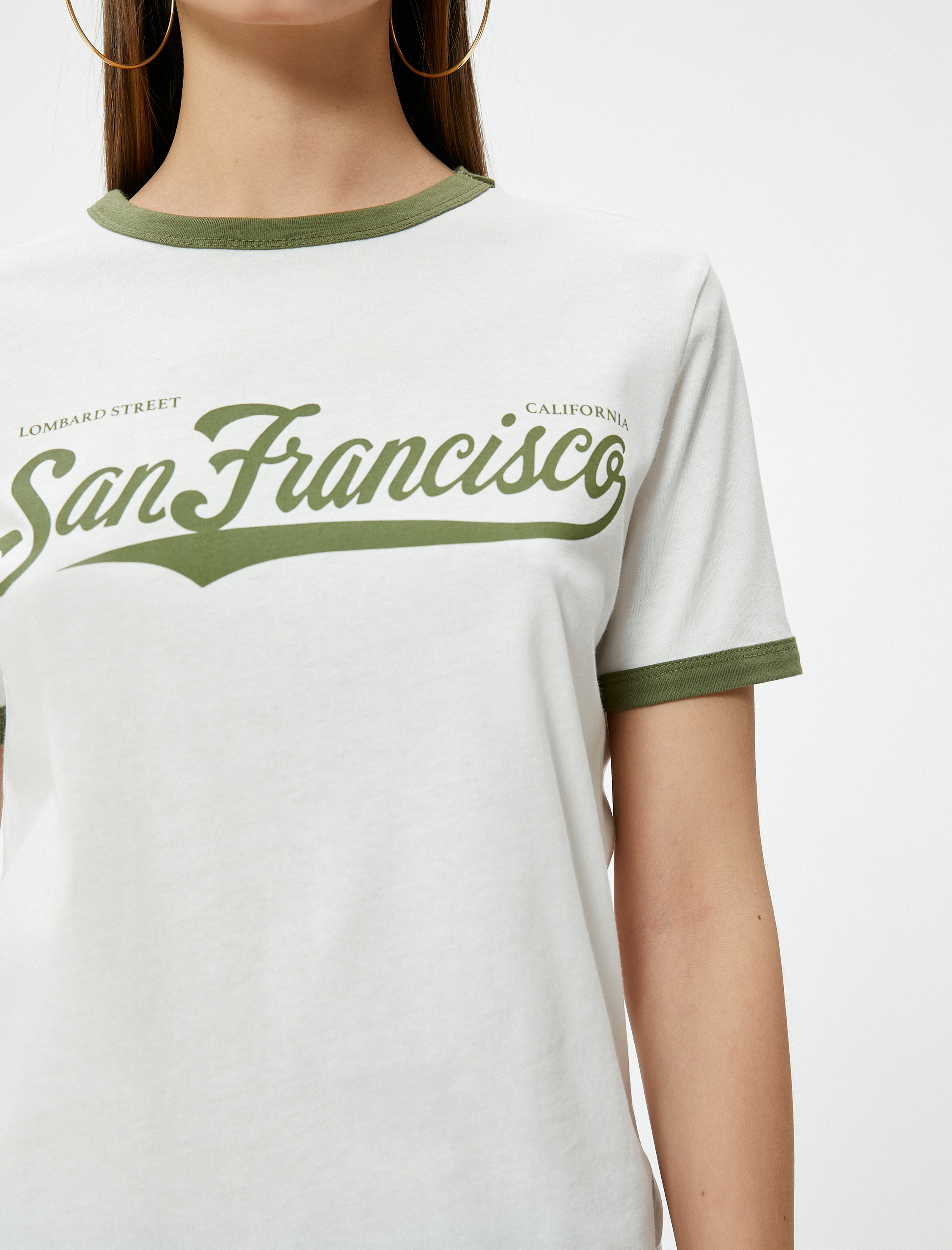   Kısa Kollu Tişört Baskılı Bisiklet Yaka Biyeli Pamuklu