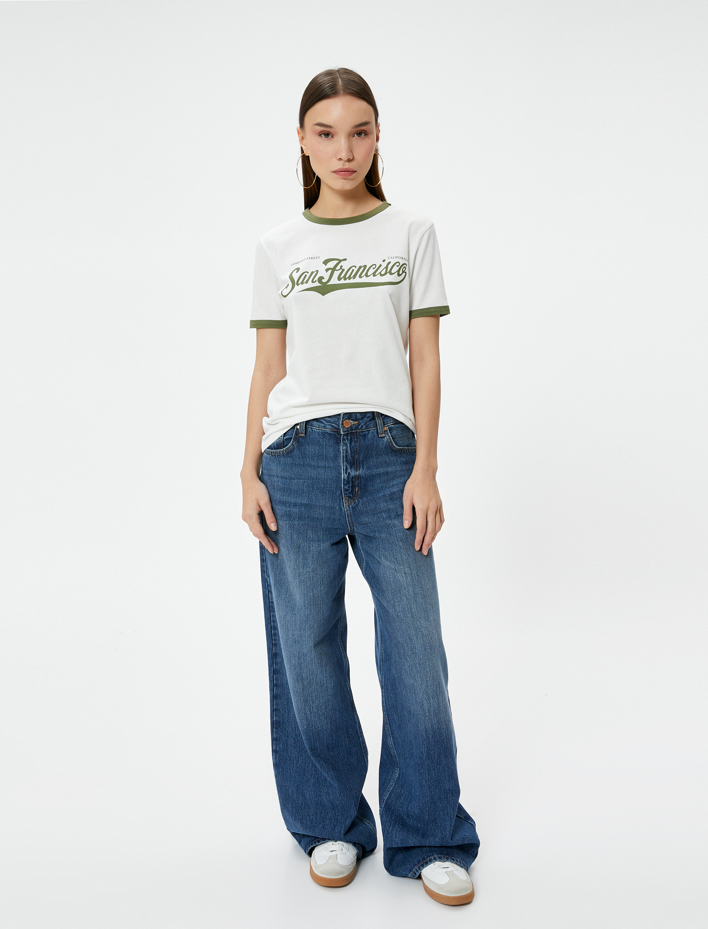   Kısa Kollu Tişört Baskılı Bisiklet Yaka Biyeli Pamuklu