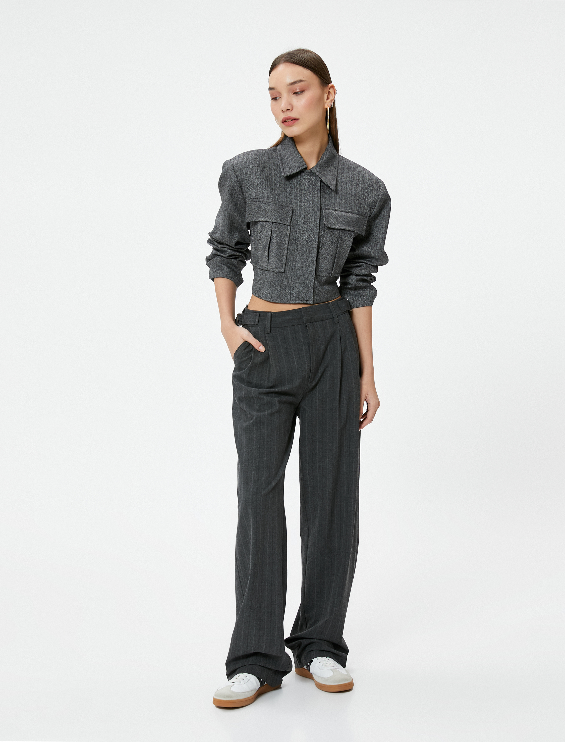   Palazzo Kumaş Pantolon Düz Paça Cepli Standart Bel