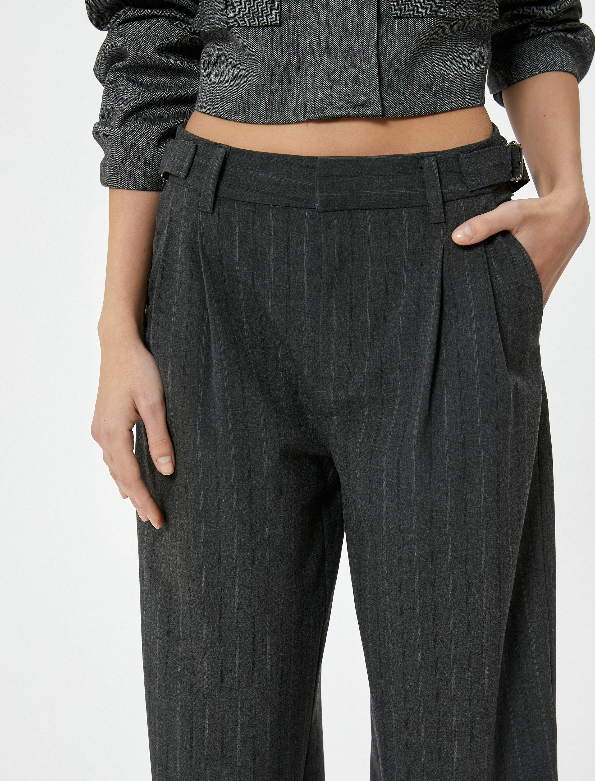   Palazzo Kumaş Pantolon Düz Paça Cepli Standart Bel