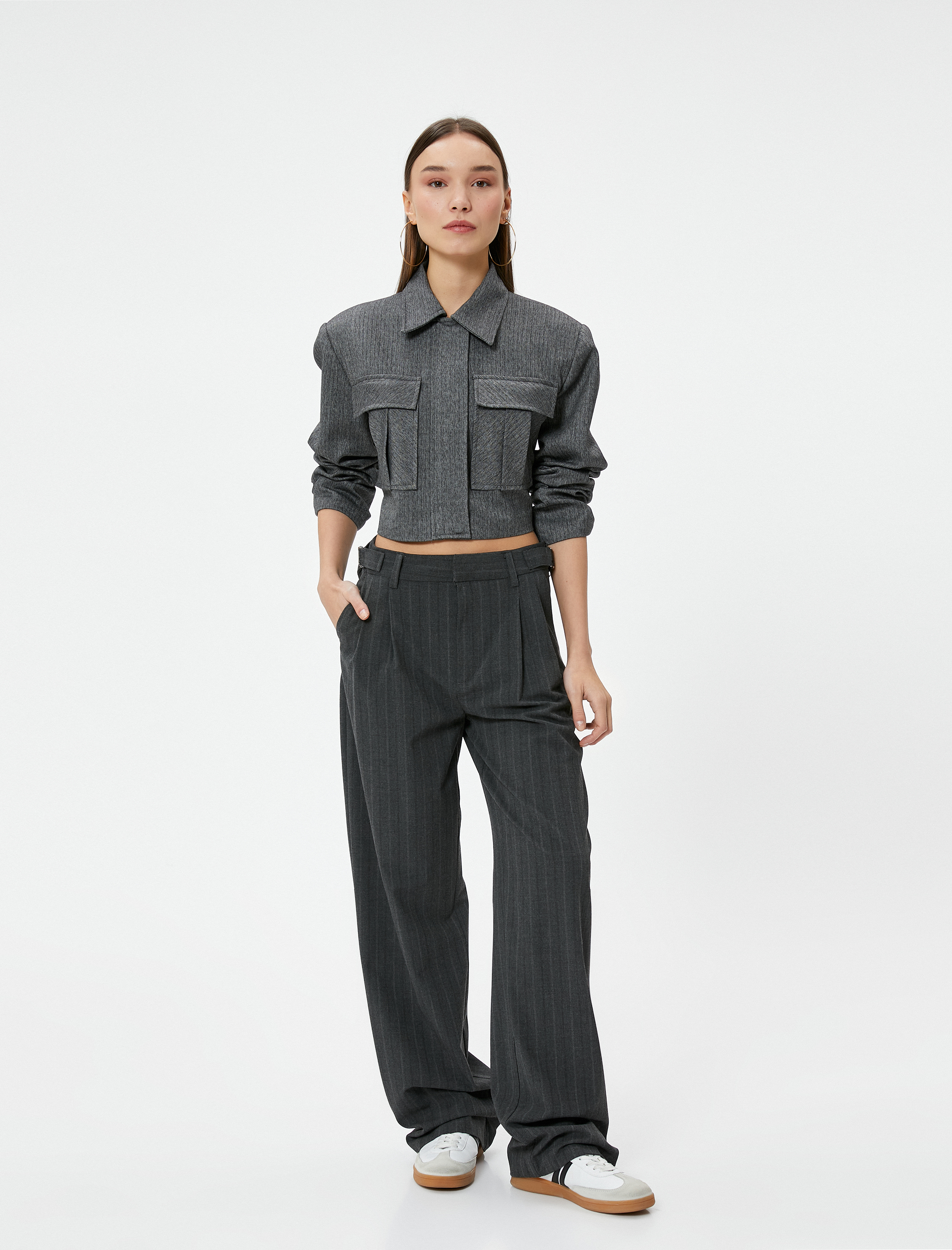   Palazzo Kumaş Pantolon Düz Paça Cepli Standart Bel