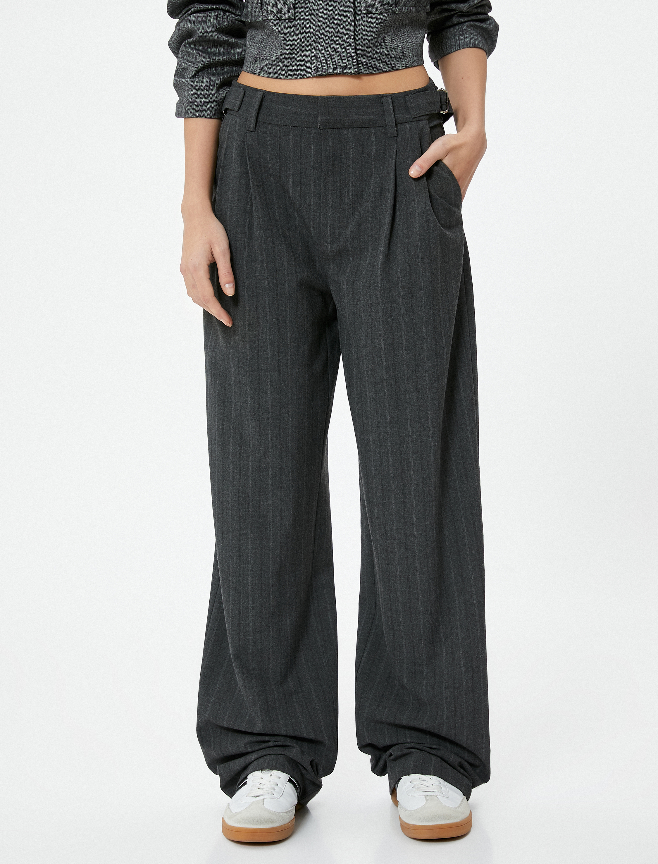   Palazzo Kumaş Pantolon Düz Paça Cepli Standart Bel