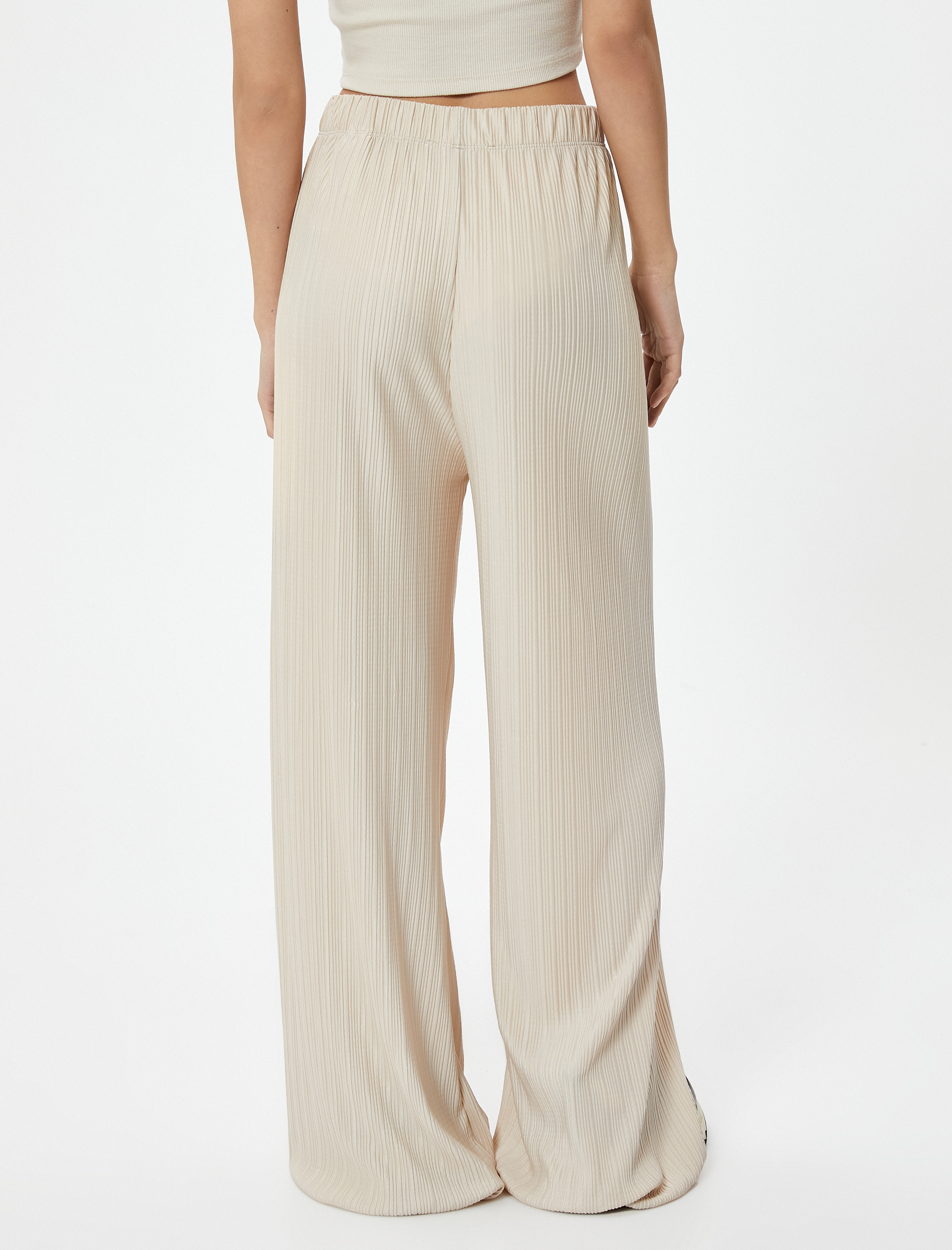   Bol Paça Pantolon Dokulu Standart Bel Rahat Kalıp