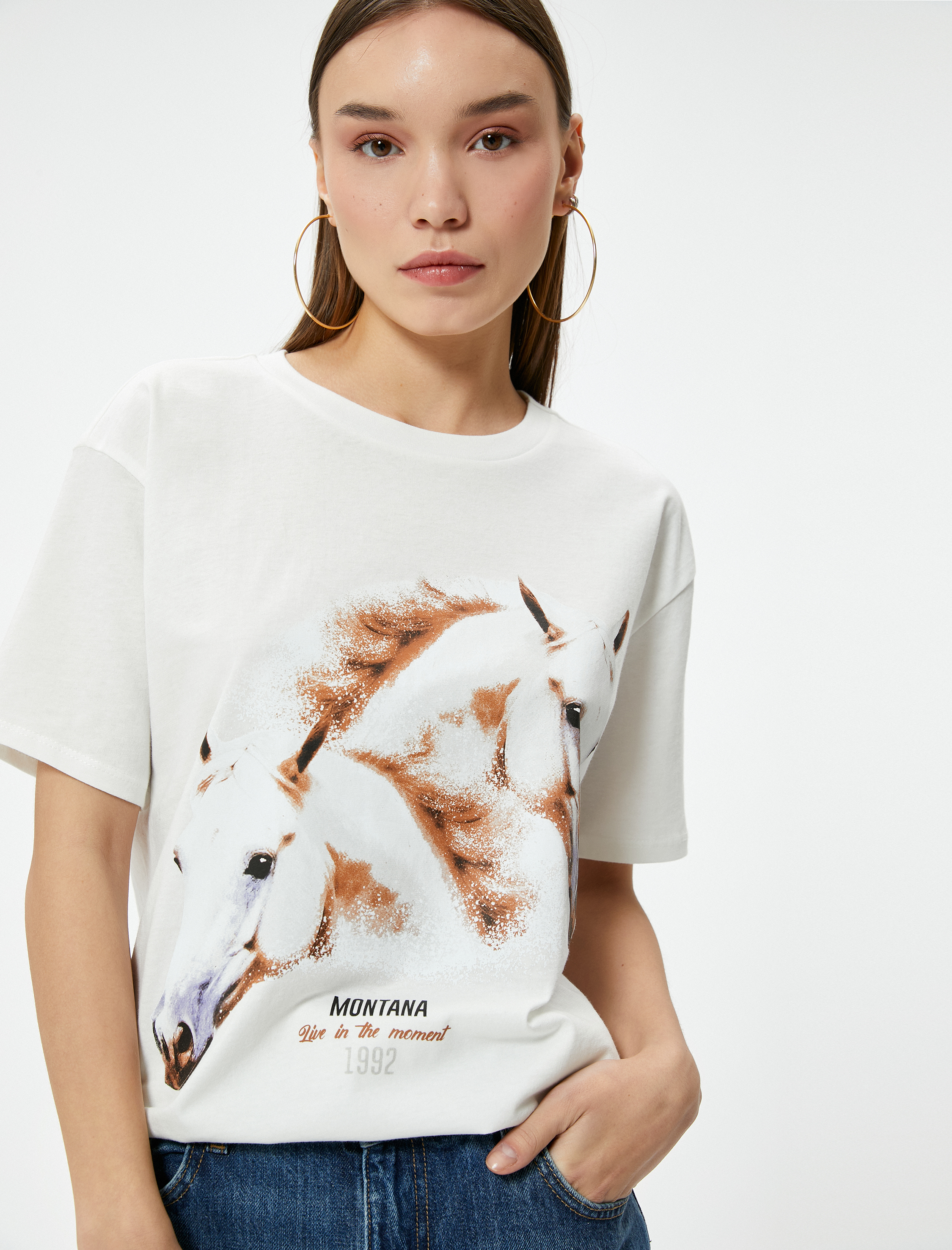   Kısa Kollu Tişört Baskılı Bisiklet Yaka Pamuklu