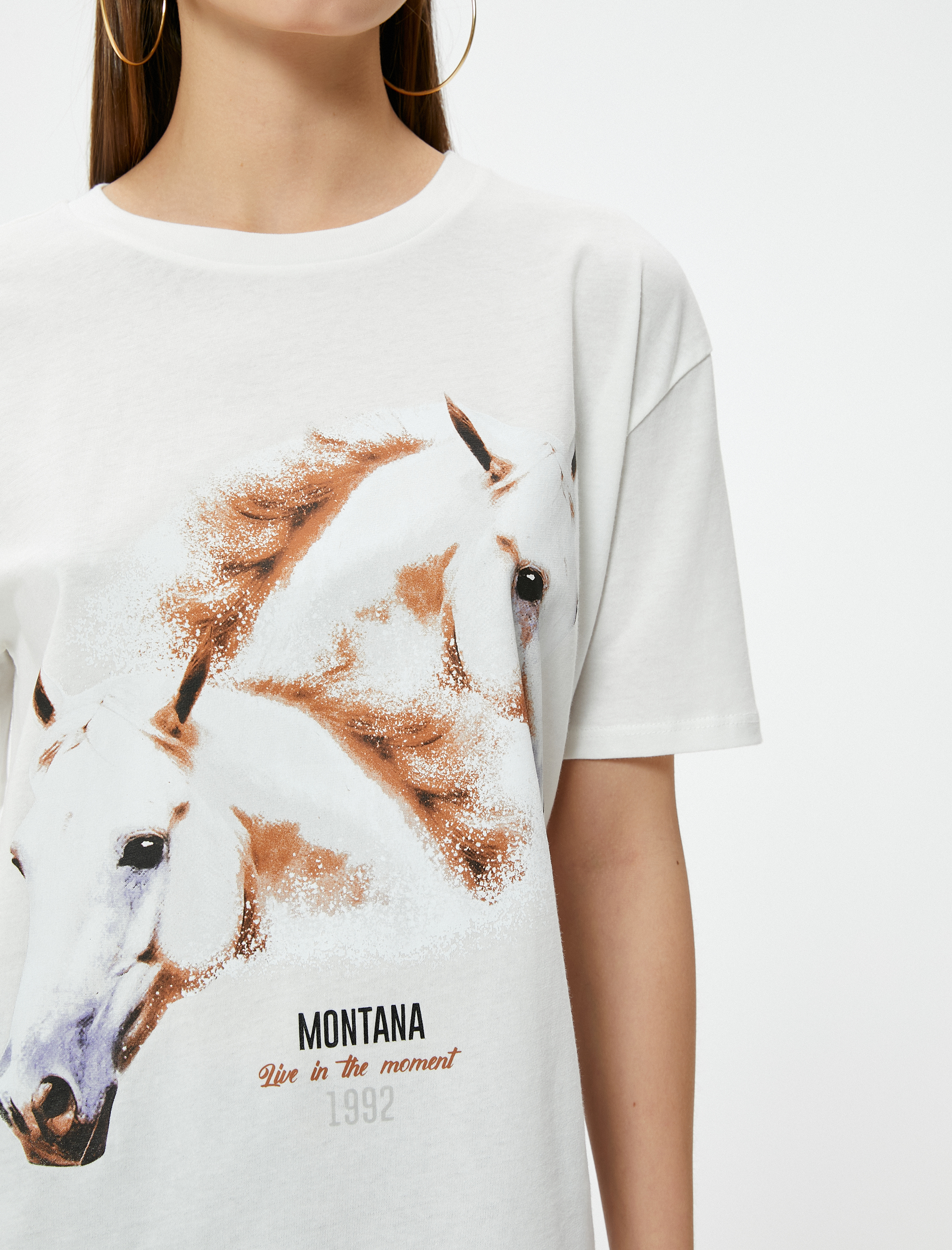   Kısa Kollu Tişört Baskılı Bisiklet Yaka Pamuklu