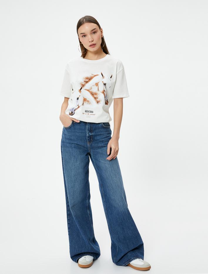  Kısa Kollu Tişört Baskılı Bisiklet Yaka Pamuklu