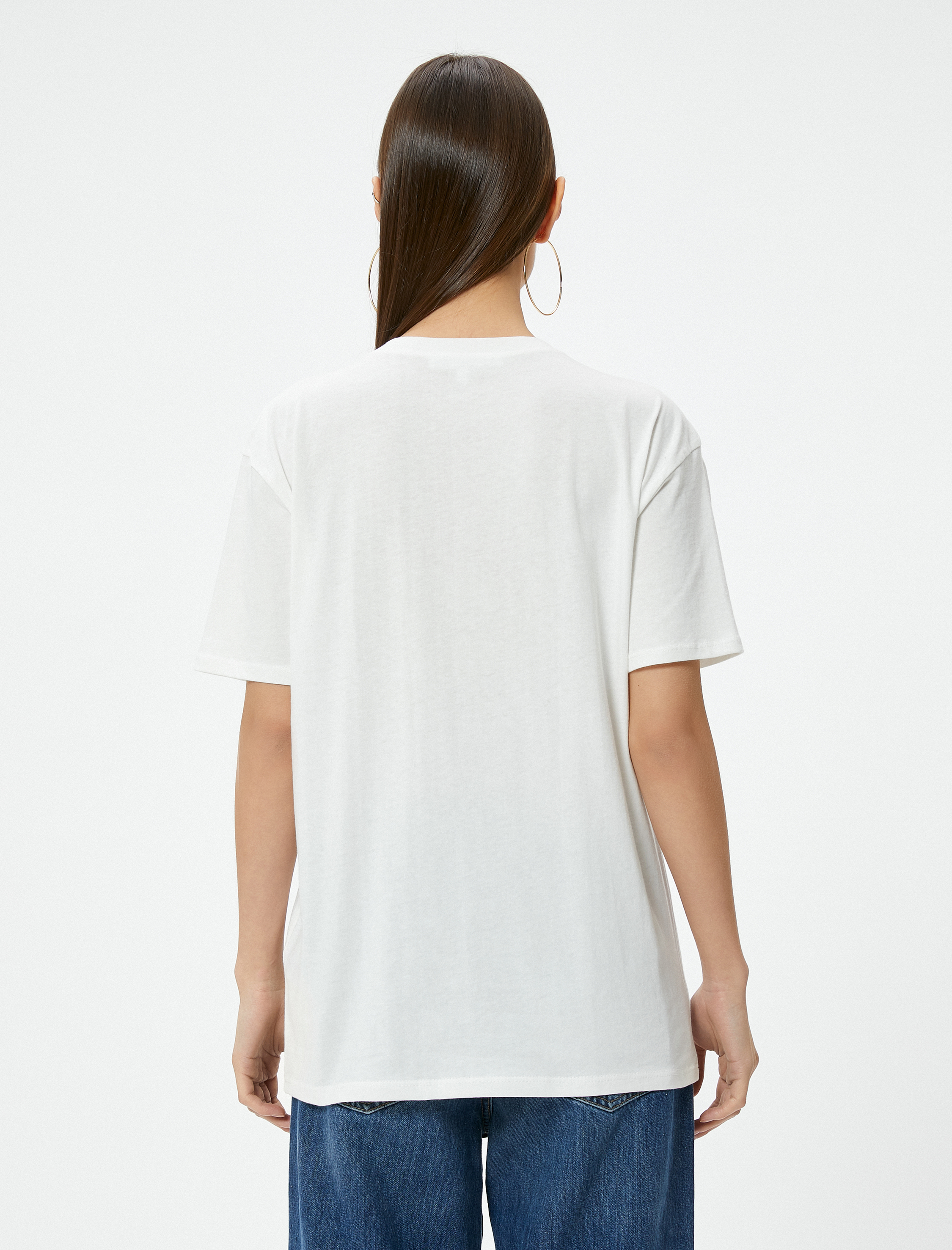   Kısa Kollu Tişört Baskılı Bisiklet Yaka Pamuklu