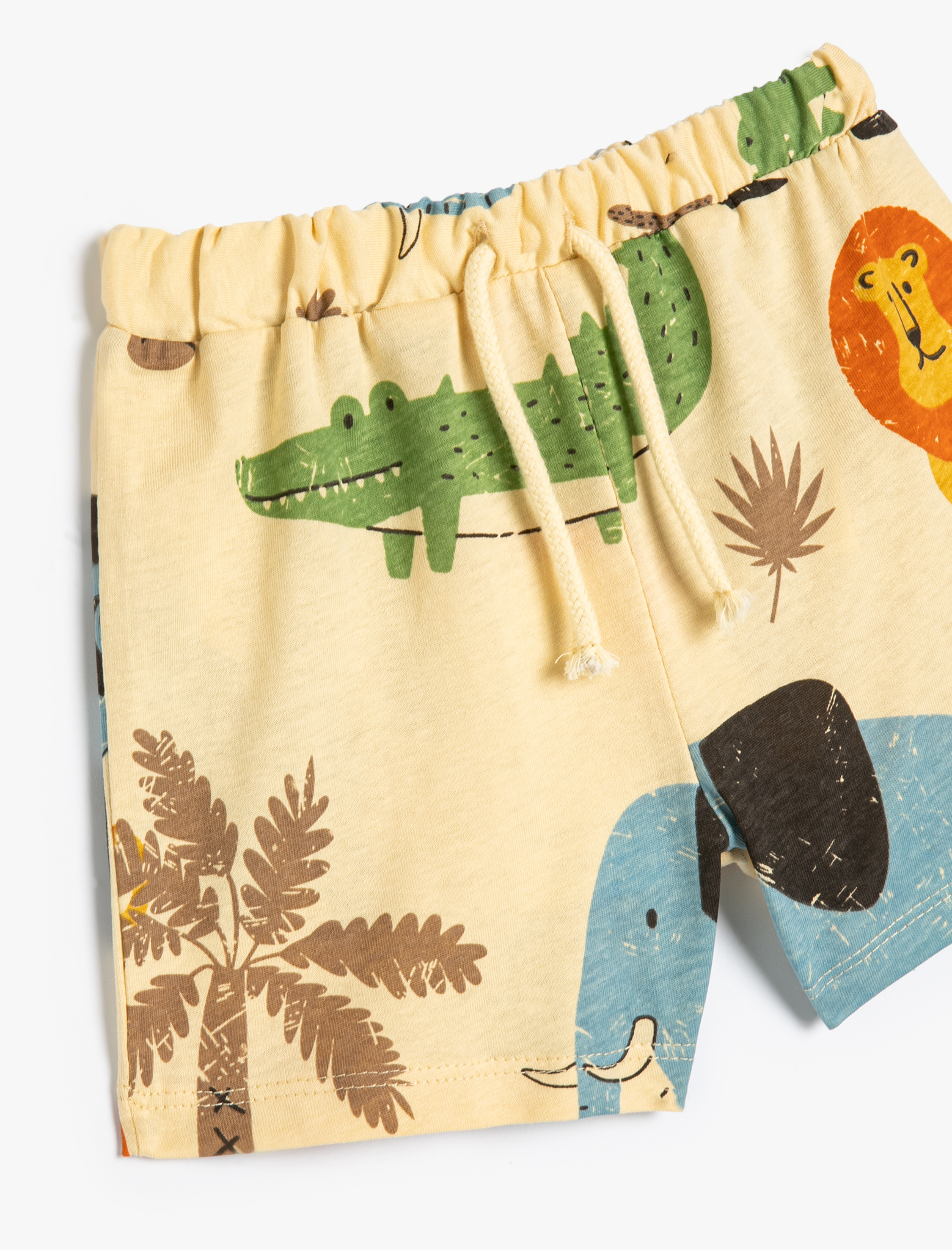  Erkek Bebek Şort Hayvanlar Baskılı Beli Lastikli Cepli Pamuklu