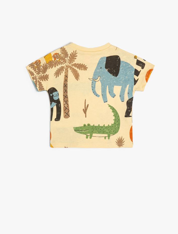 Erkek Bebek Tişört Hayvanlar Baskılı Kısa Kollu Bisiklet Yaka Pamuklu