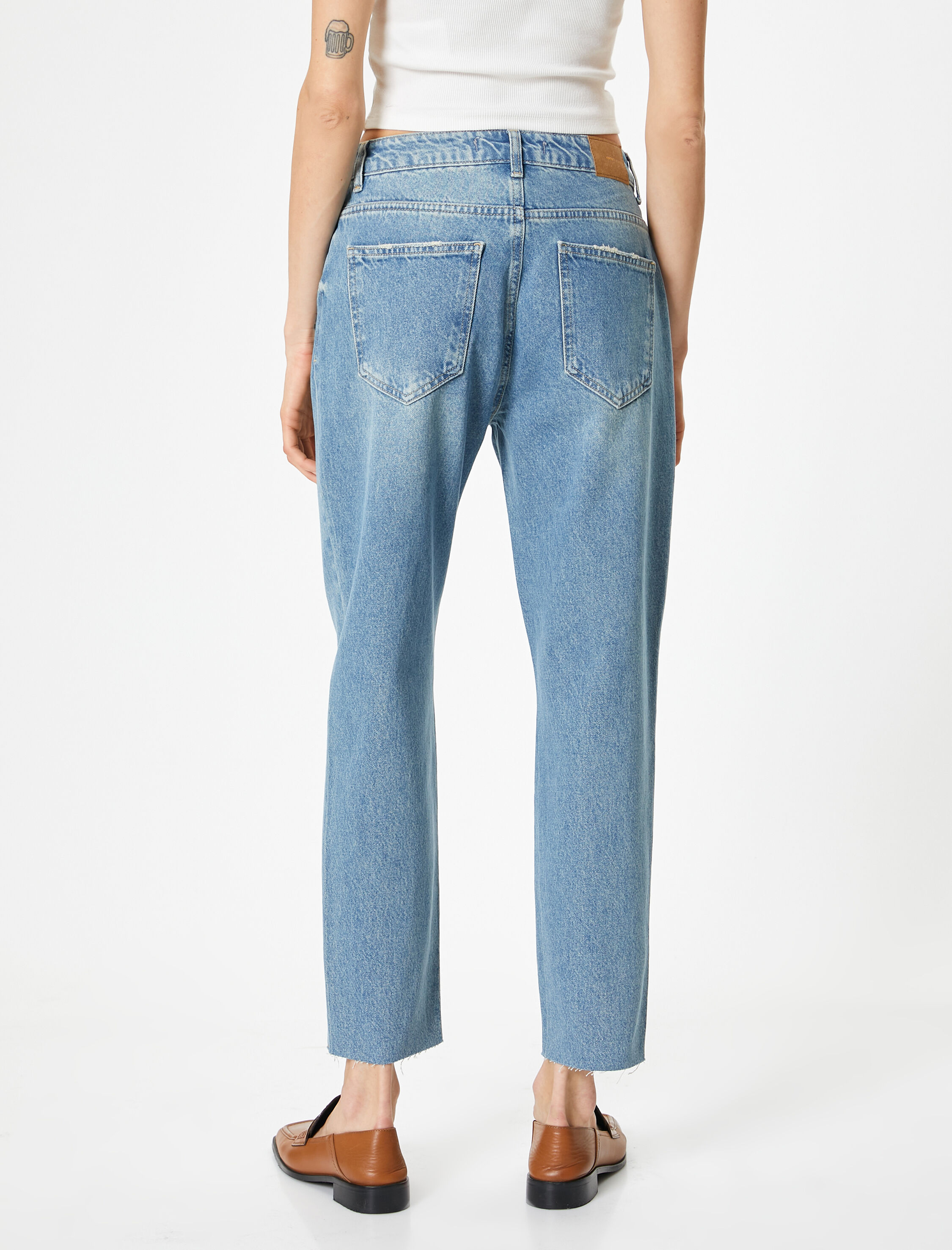   Mom Fit Kot Pantolon Standart Bel Cepli Pamuklu - Mom Jean