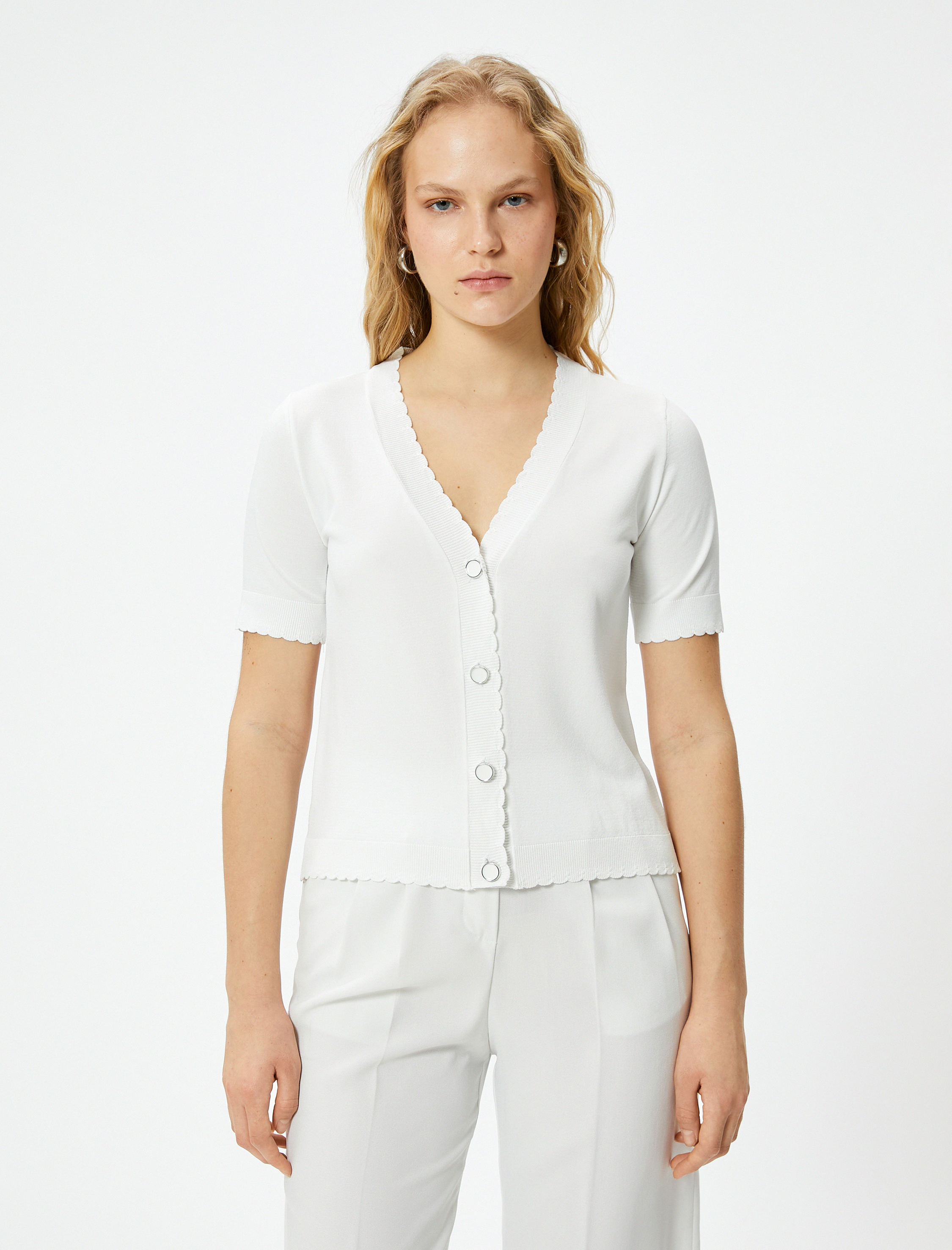   Triko Hırka V Yaka Kısa Kollu