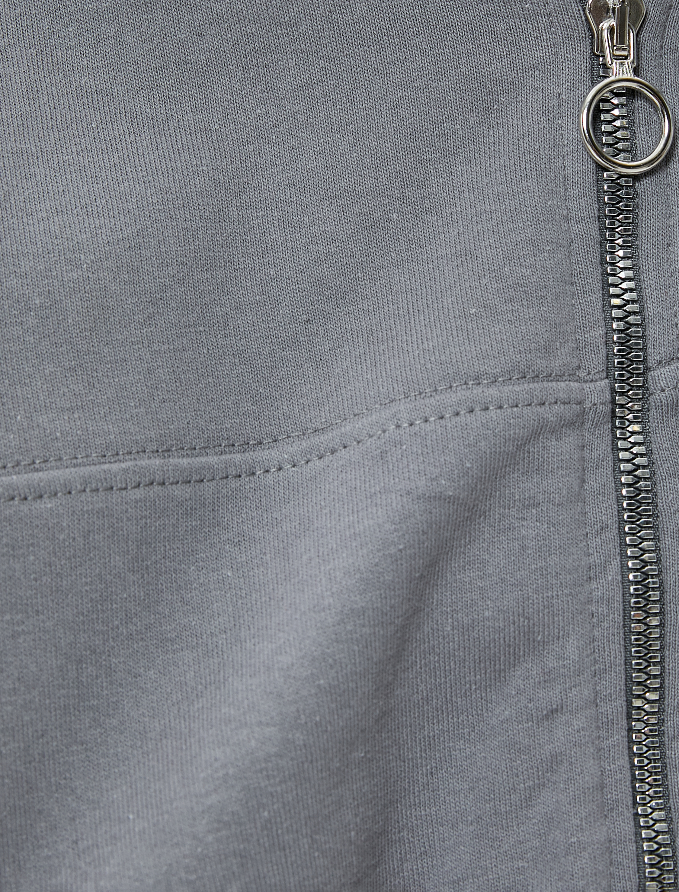   Şardonlu Fermuarlı Sweatshirt Rahat Kalıp Yuvarlak Yaka Uzun Balon Kollu Pamuklu