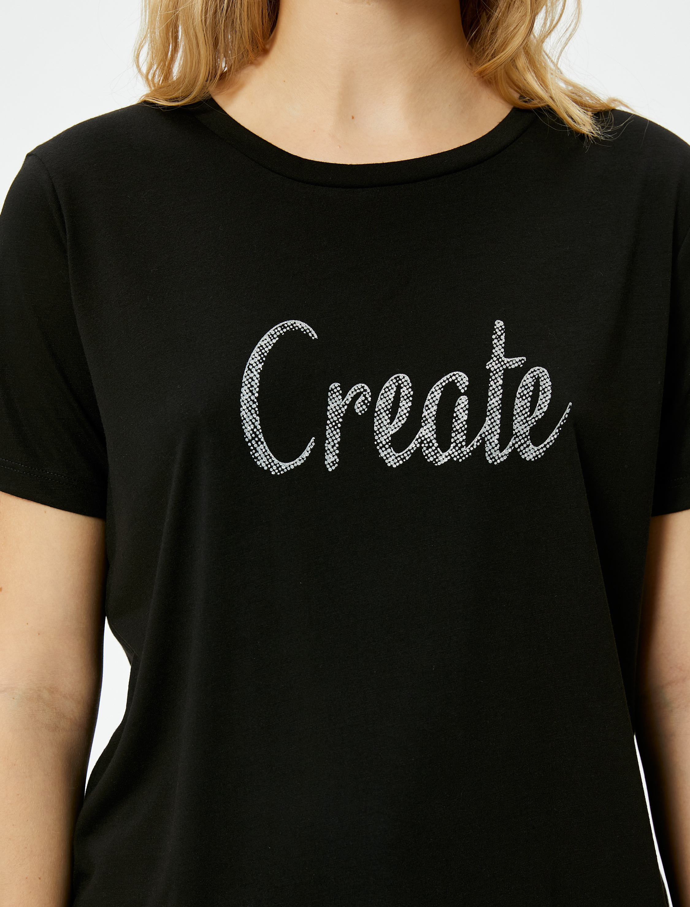   Slogan Baskılı Tişört Kısa Kollu Bisiklet Yaka Standart Kesim